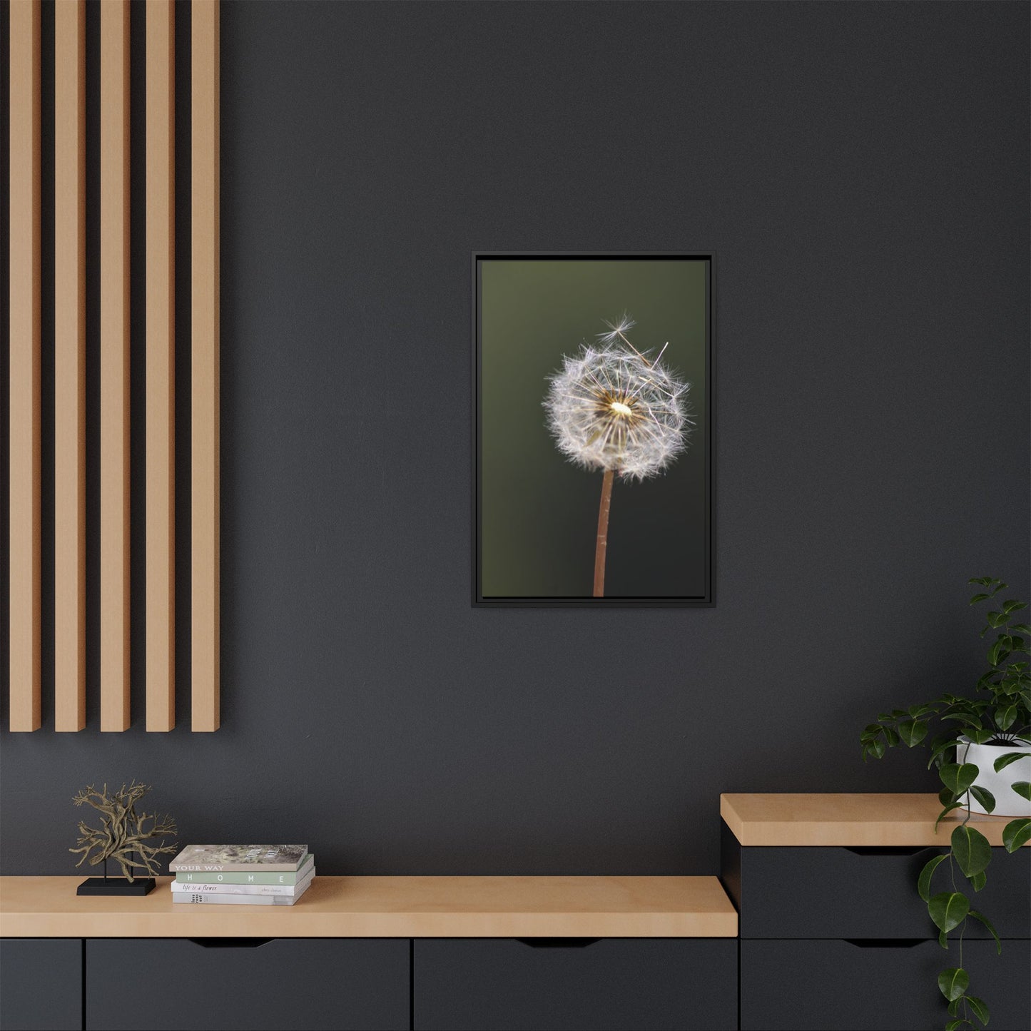 Framed Dandelion Canvas Print — Matte Botanical Wall Art
