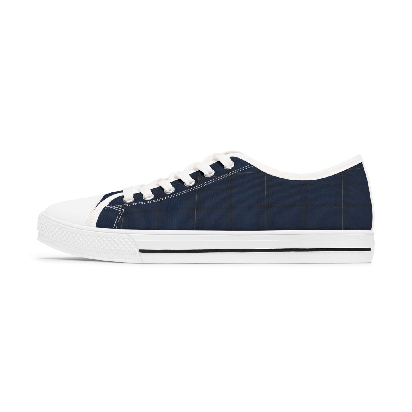 Navy Plaid Low Top Sneakers — Casual Classic Canvas Shoes