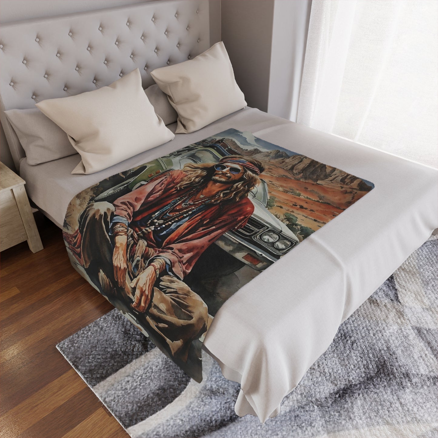 Hippie Road Trip Minky Blanket — Vintage Boho Camper Throw