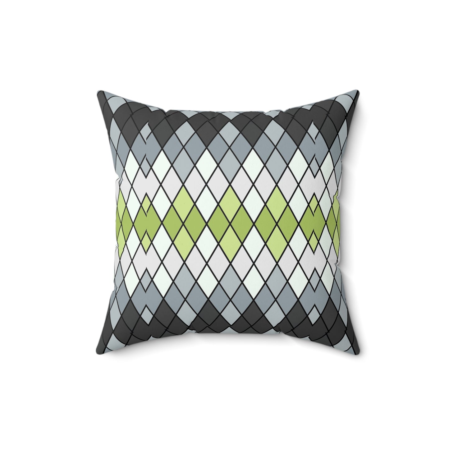 Argyle Geometric Square Pillow — Green & Gray Decorative Throw Pillow