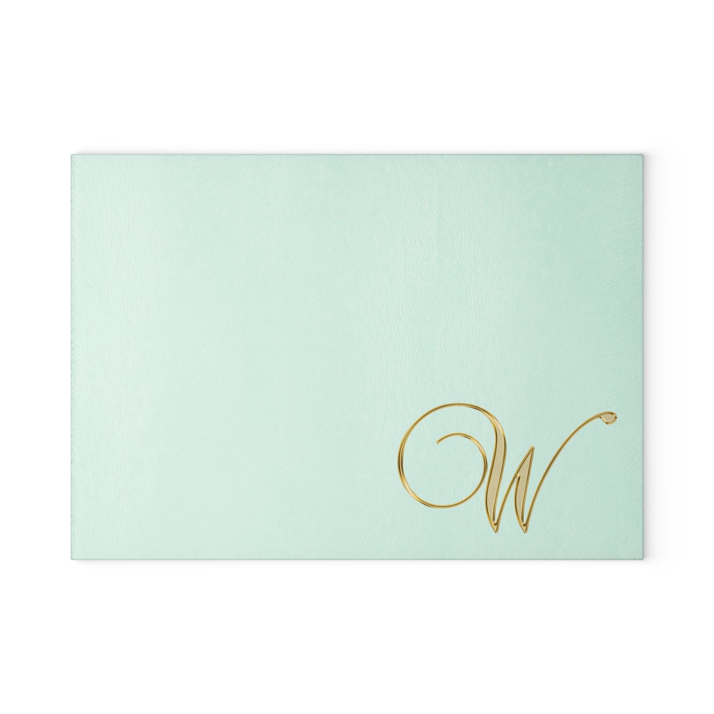 Monogram Glass Cutting Board - Elegant Mint with Gold Script "W"
