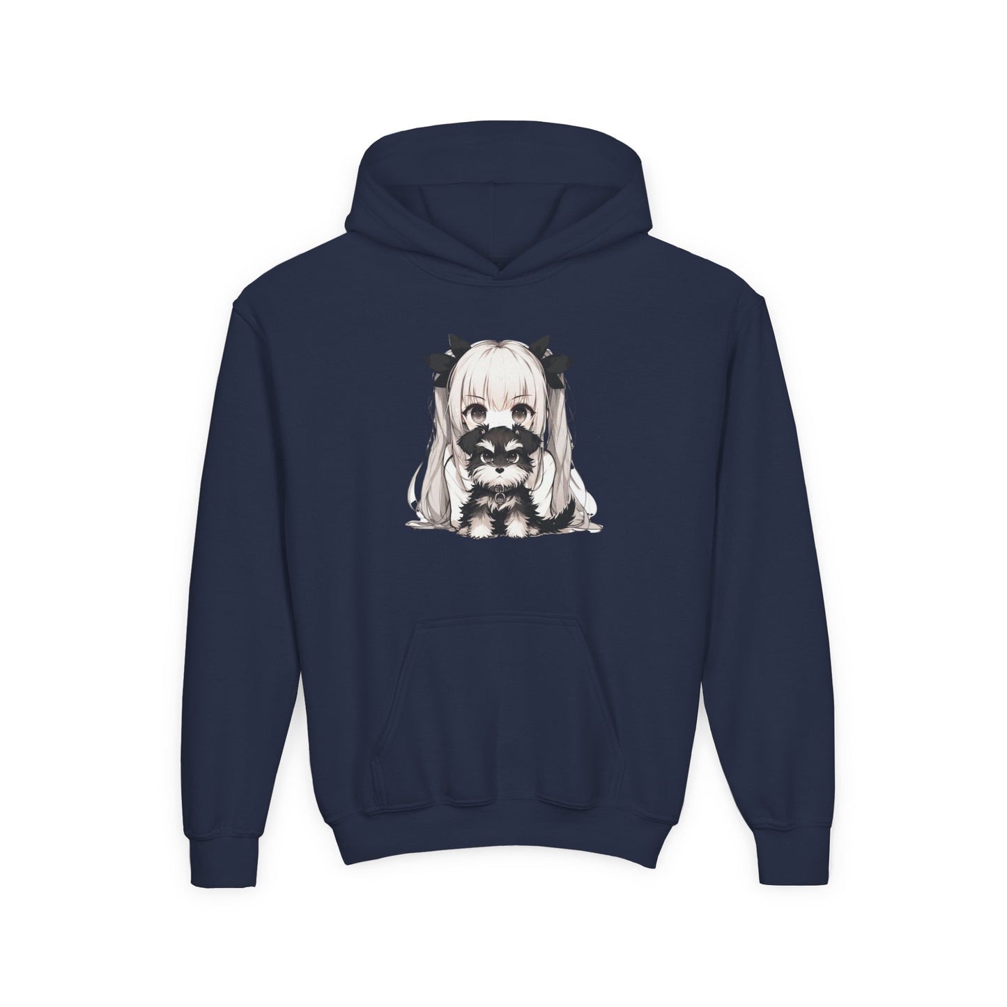 Cute Anime Girl & Puppy Youth Hoodie — Kawaii Kids Pullover for Anime Fans