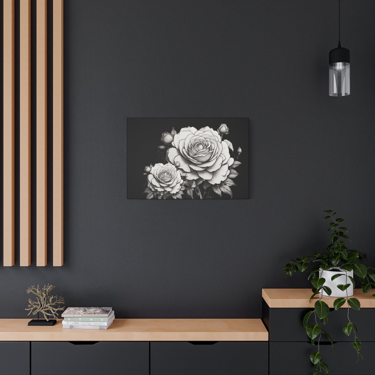 Monochrome Rose Canvas Print — Black & White Floral Wall Art