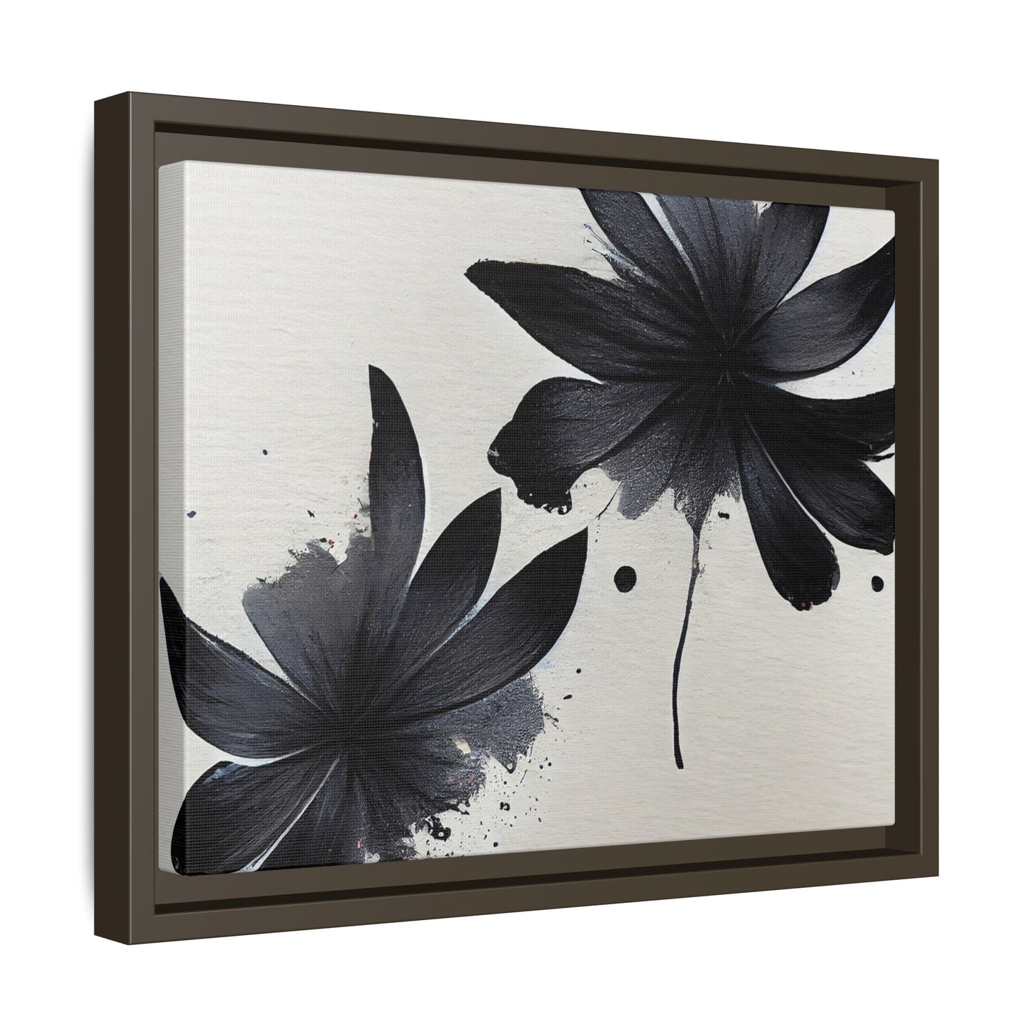 Framed Black Floral Matte Canvas Wall Art — Monochrome Botanical Print