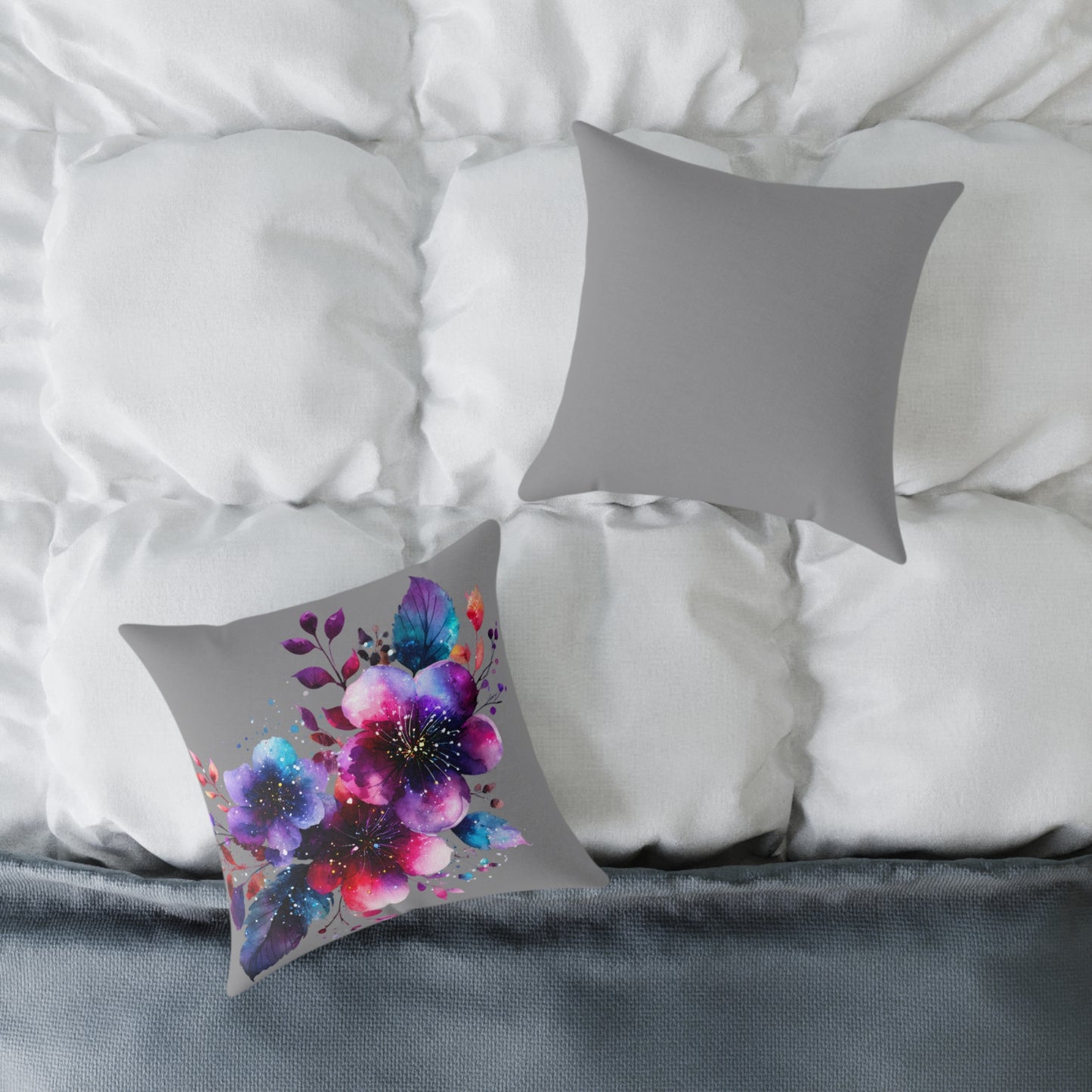 Floral Galaxy Pillow — Vibrant Watercolor Flower Square Pillow