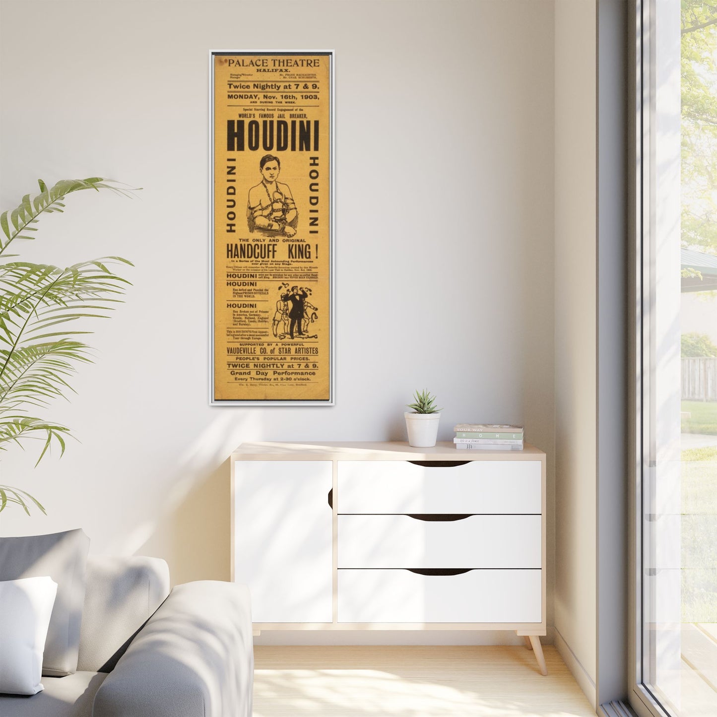 Houdini Vintage Poster Matte Canvas Print (Framed)