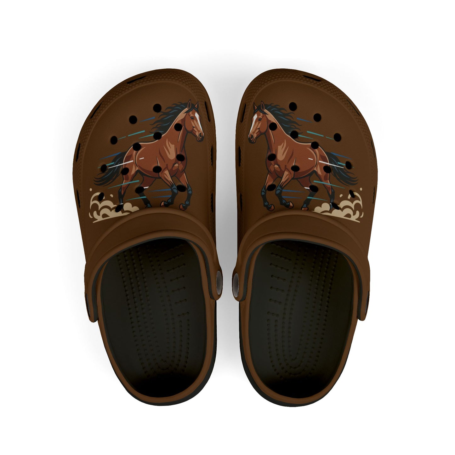 Kids Horse Print Foam Clogs — Brown EVA Slip-On Sandals for Children