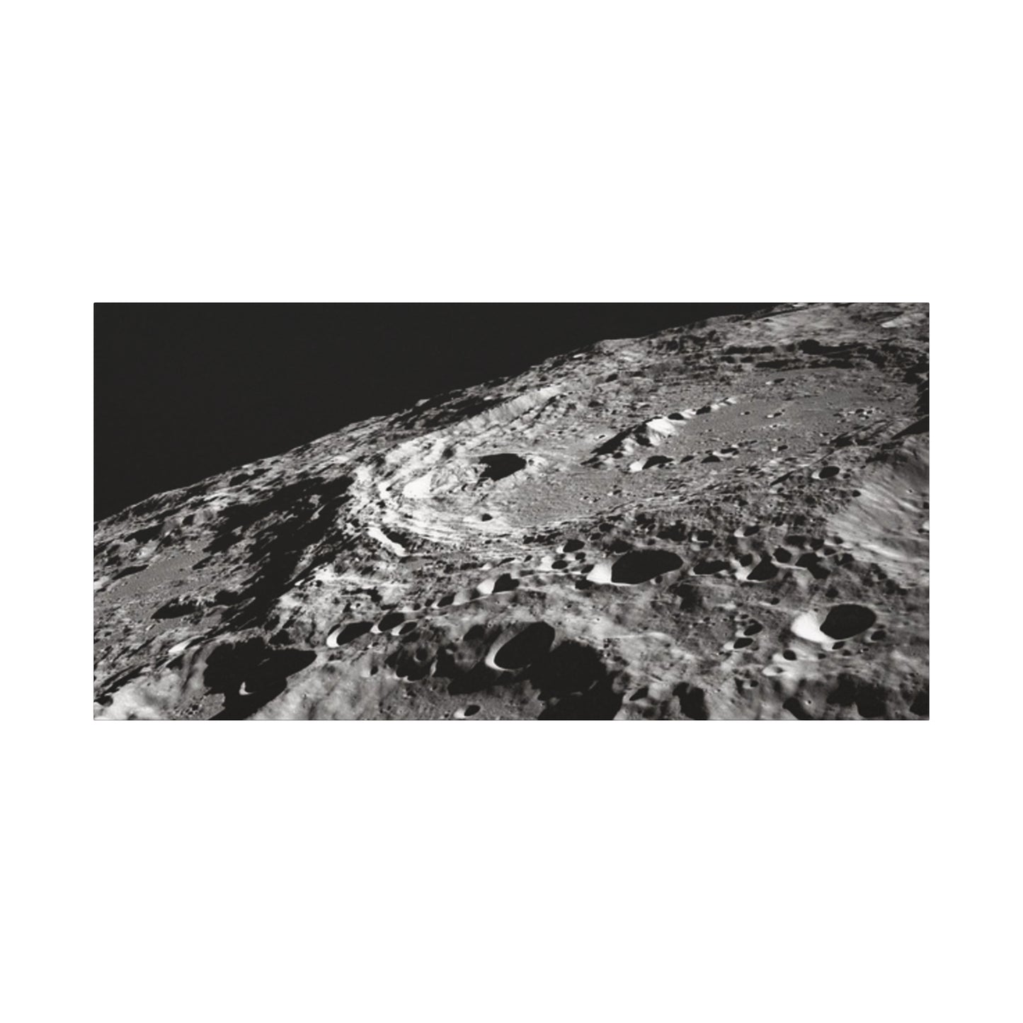 Lunar Surface Matte Canvas Print — Black & White Moon Crater Wall Art