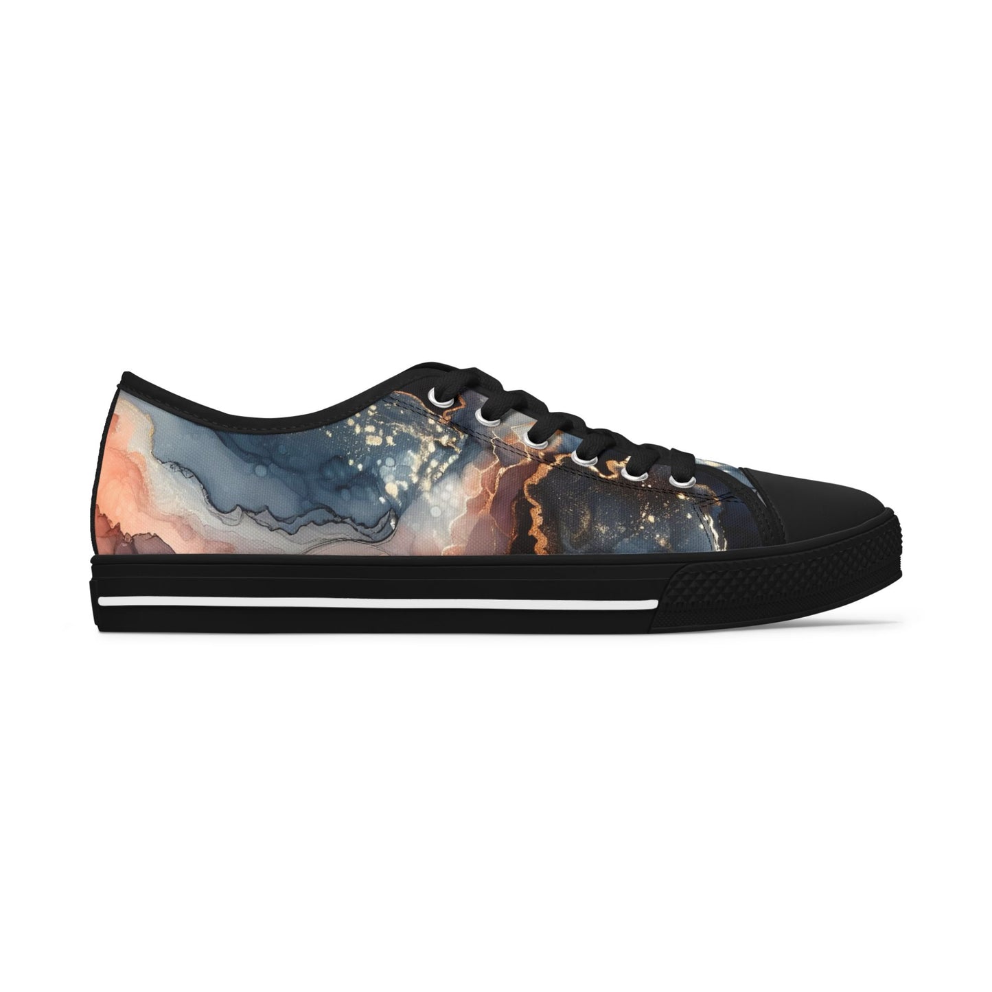 Abstract Marble-Print Low Top Sneakers — Women's Artistic Casual Shoes