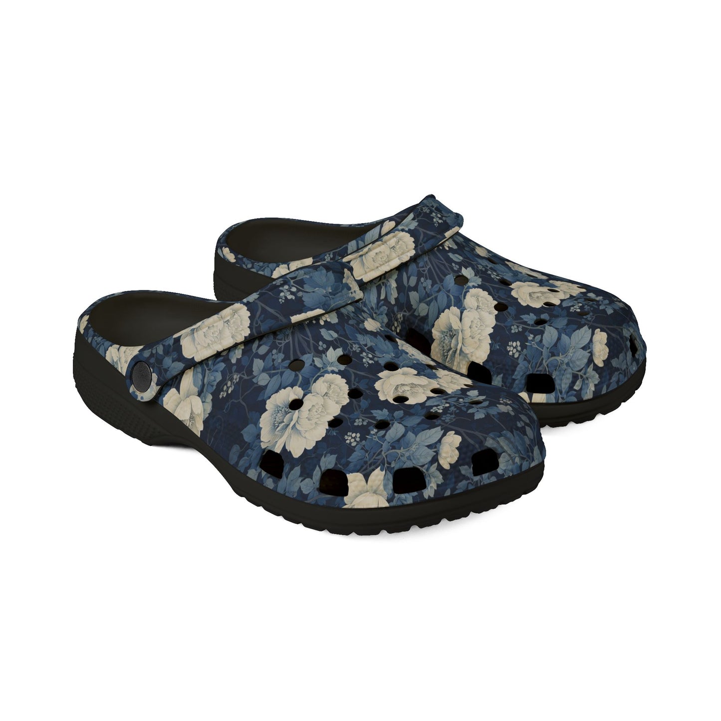 Floral Clogs - Vintage Blue Rose Slip-On Shoes