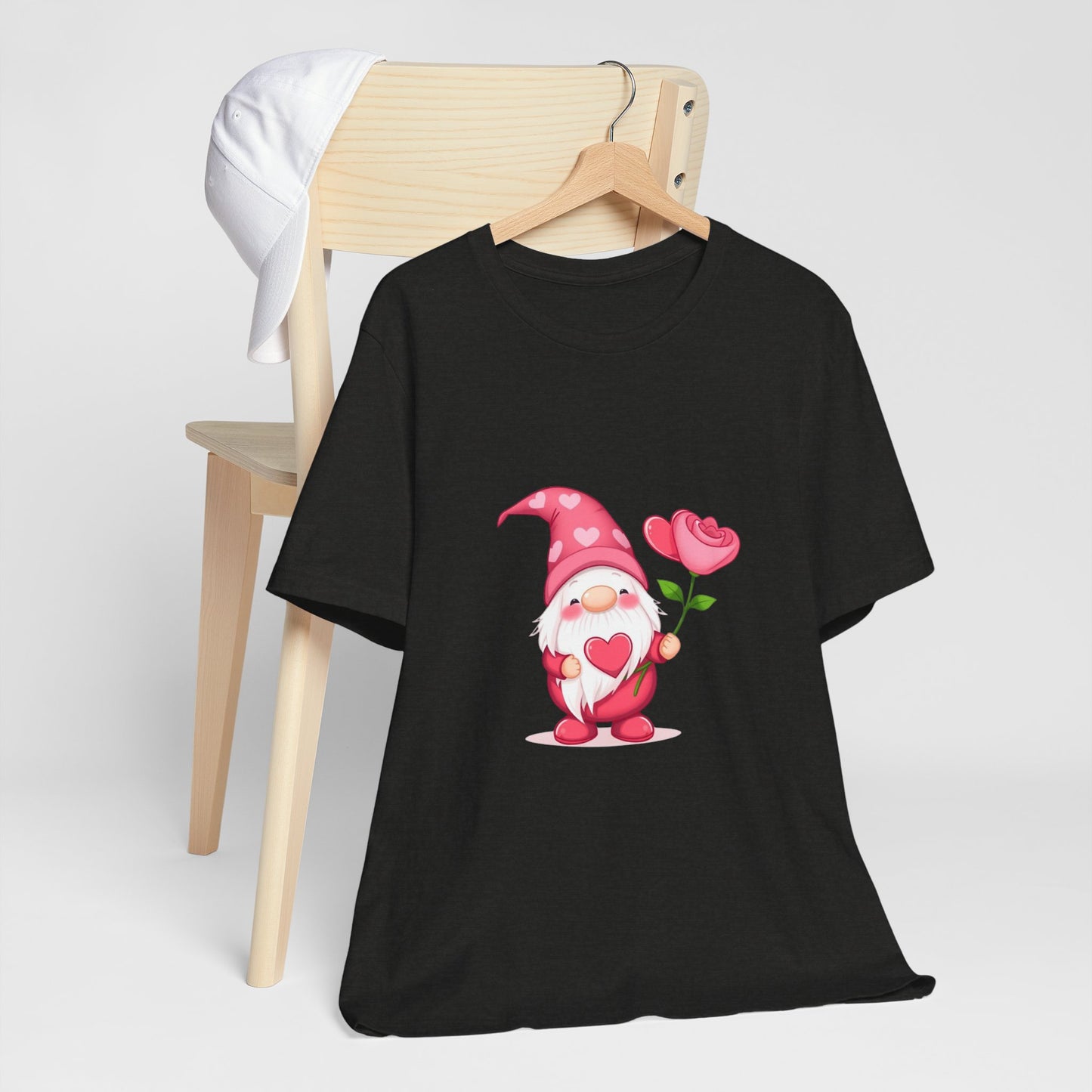 Valentine Gnome T‑Shirt — Cute Pink Gnome Holding Rose Tee