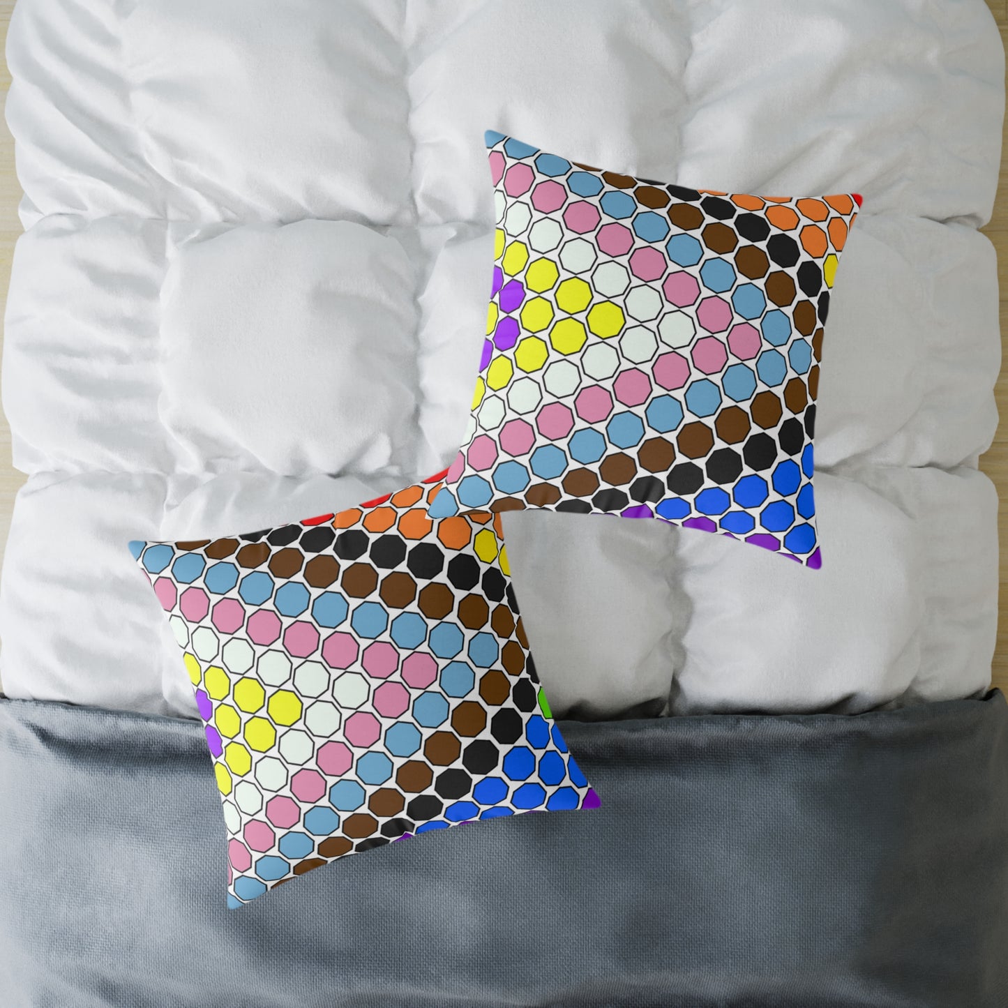 Geometric Mosaic Square Pillow — Colorful Hexagon Pattern Throw Cushion