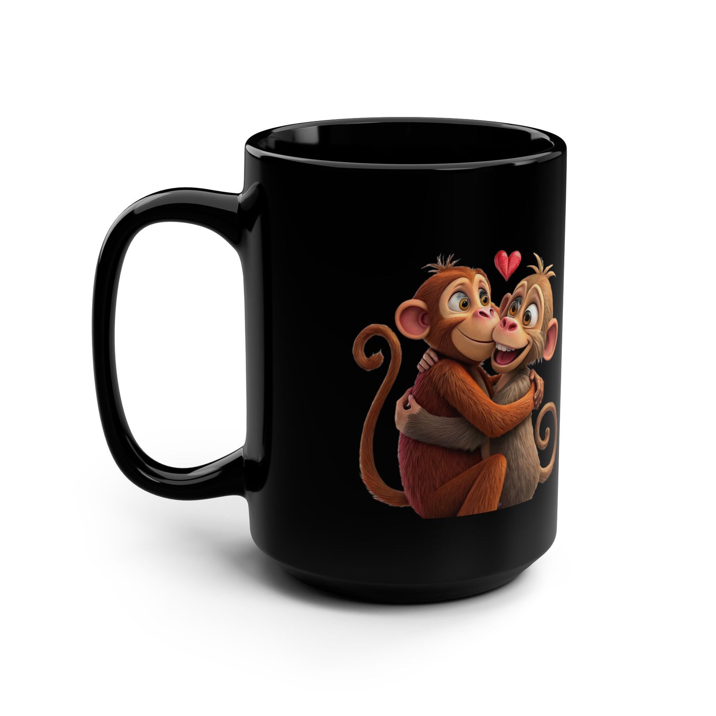 Cute Monkey Couple Black 15oz Coffee Mug — Romantic Valentine’s Gift