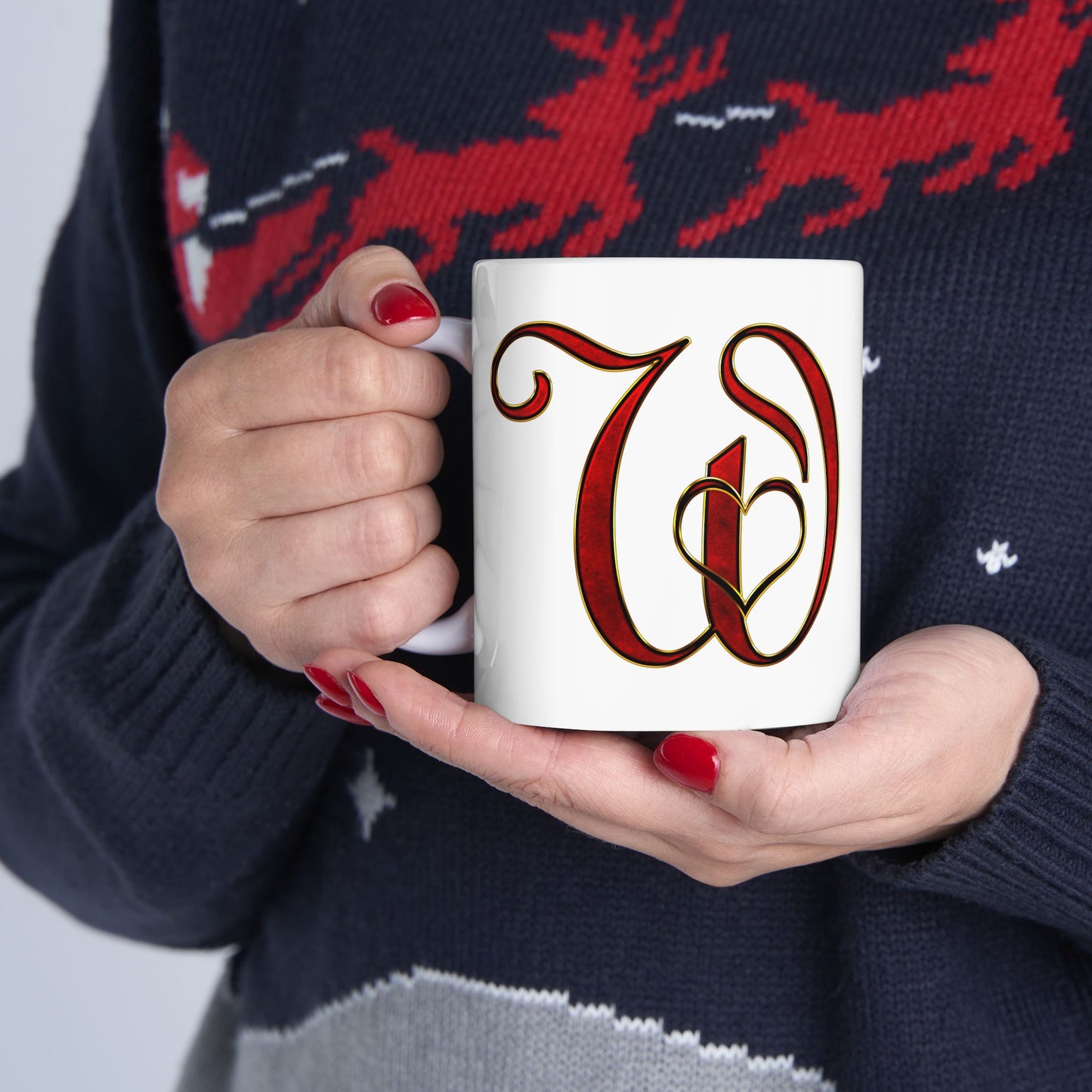 Monogram Script Ceramic Mug – Elegant Red Lettering (11oz & 15oz)