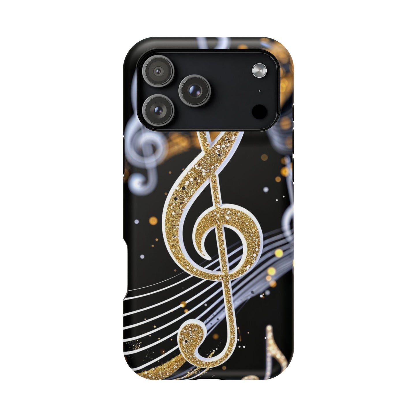 Music Notes Magnetic Impact-Resistant Phone Case — Gold Treble Clef Design