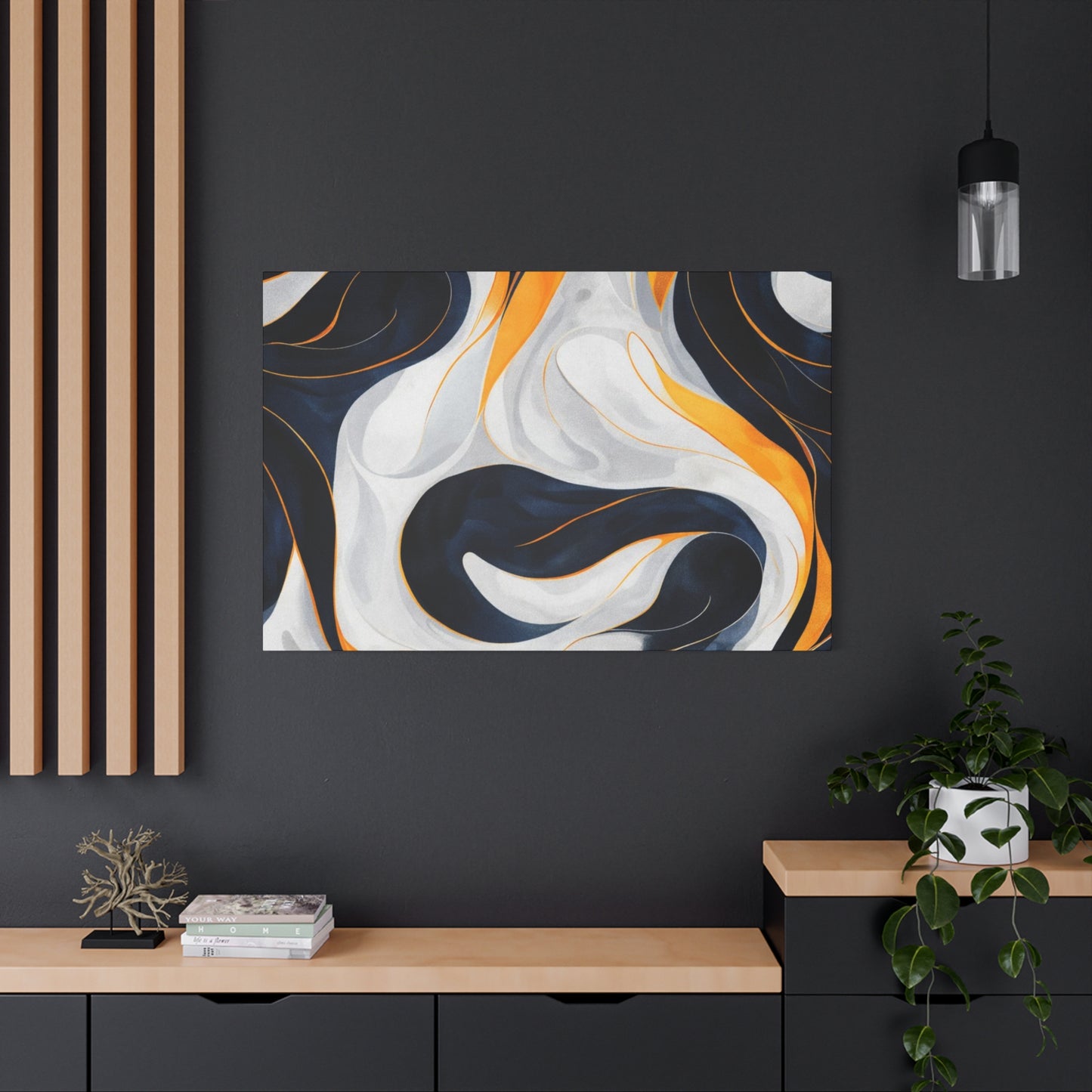 Abstract Navy & Gold Swirl Matte Canvas Wall Art