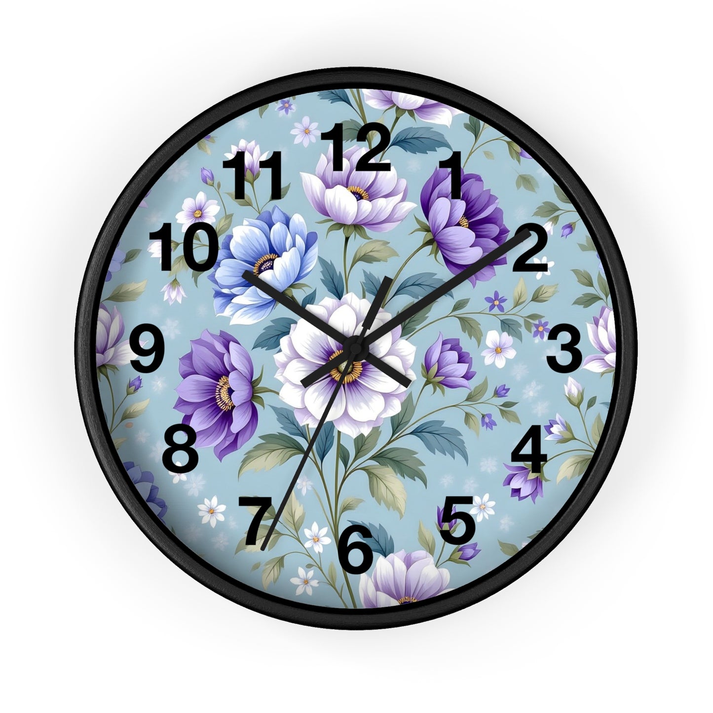 Floral Wall Clock — Vintage Purple & Blue Peony Garden Clock