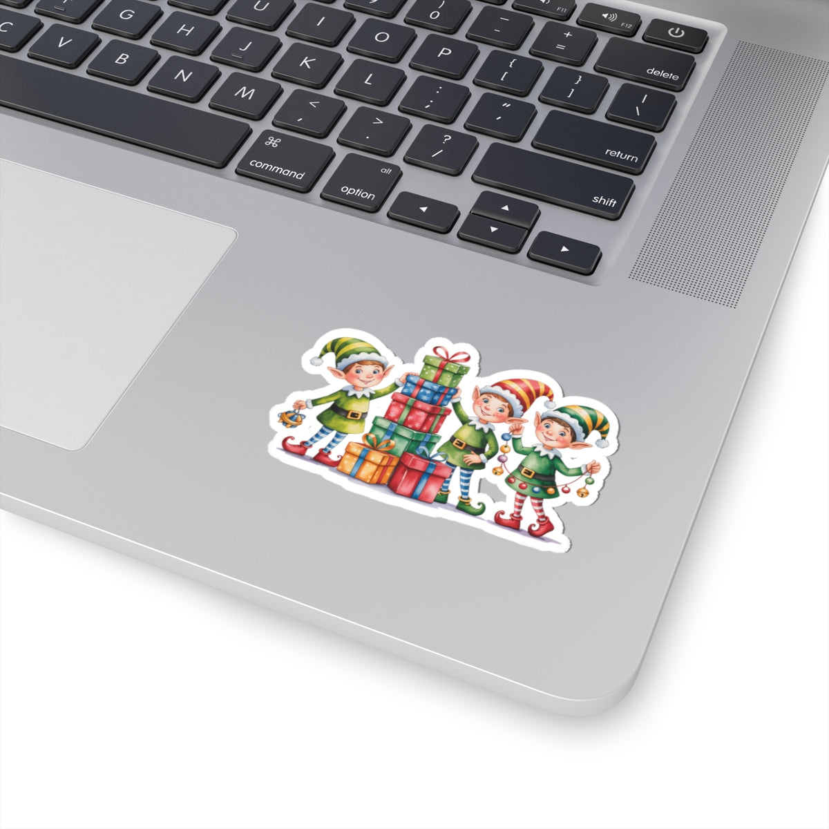 Christmas Elf Kiss-Cut Sticker - Cute Holiday Present Stack Decal