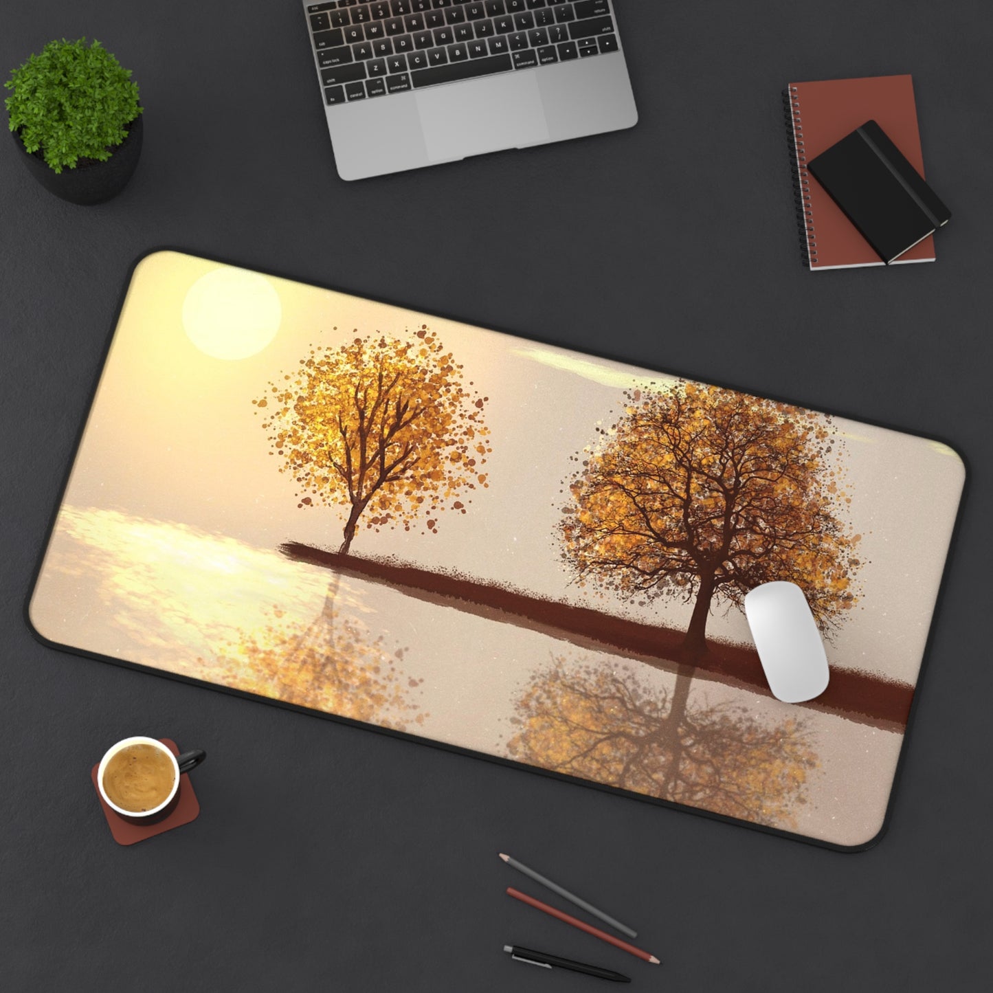 Autumn Reflection Desk Mat — Tranquil Sunset Tree Mouse Pad