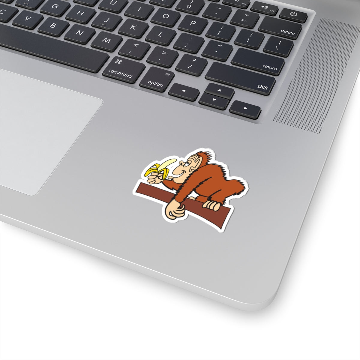 Funny Banana-Eating Ape Kiss-Cut Sticker — Cute Cartoon Monkey Vinyl Decal