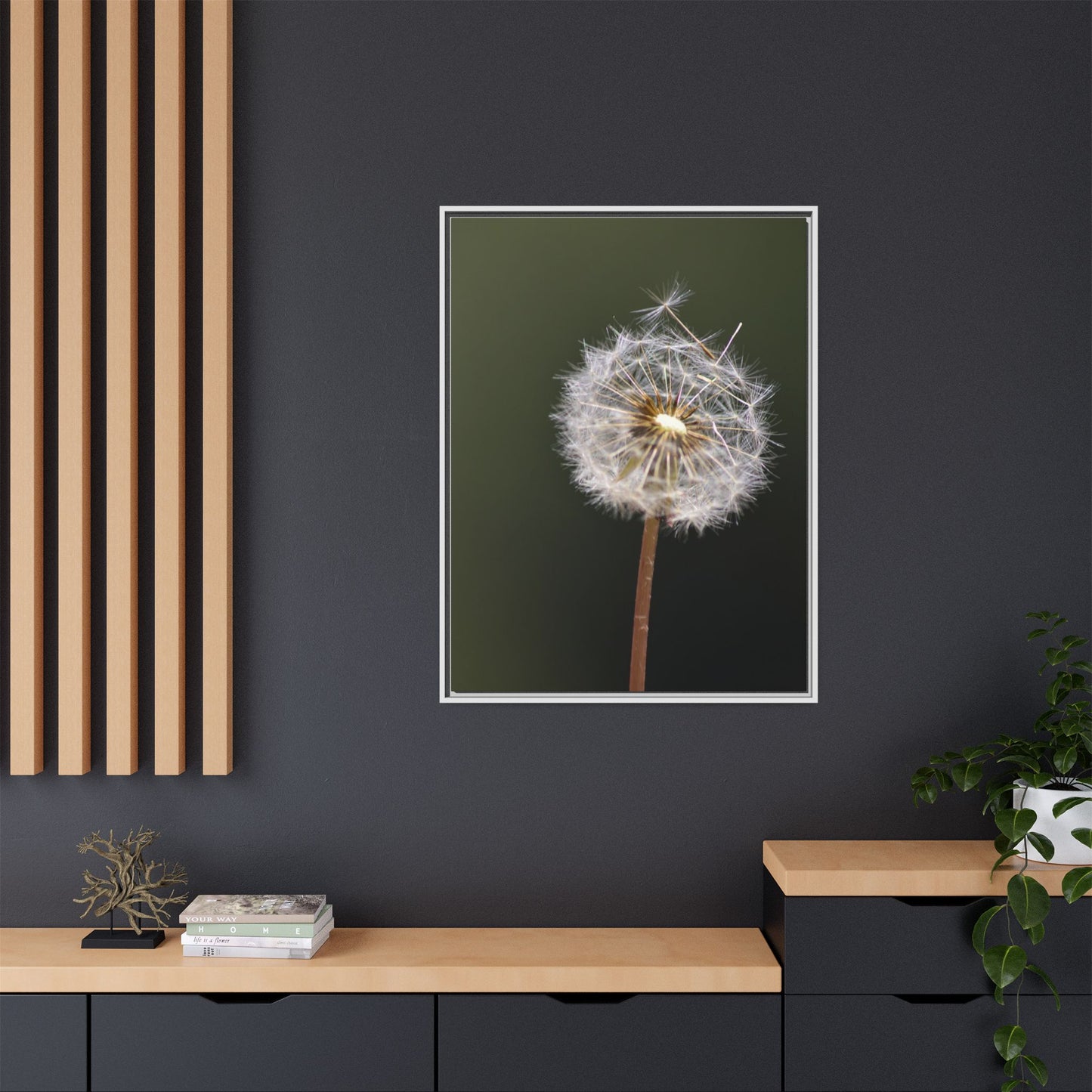 Framed Dandelion Canvas Print — Matte Botanical Wall Art