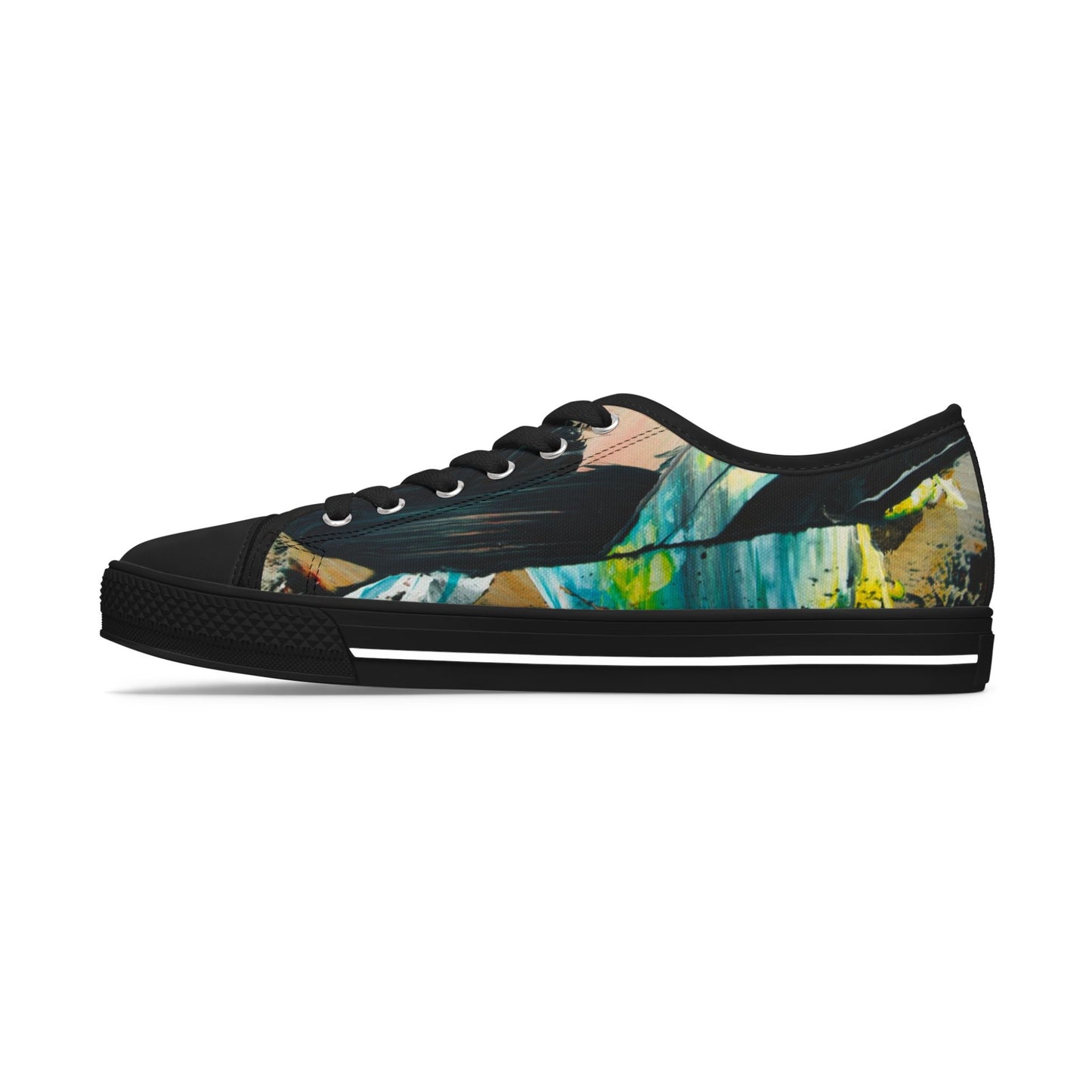 Low Top Sneakers — Abstract Teal & Yellow Brushstroke Canvas Shoes