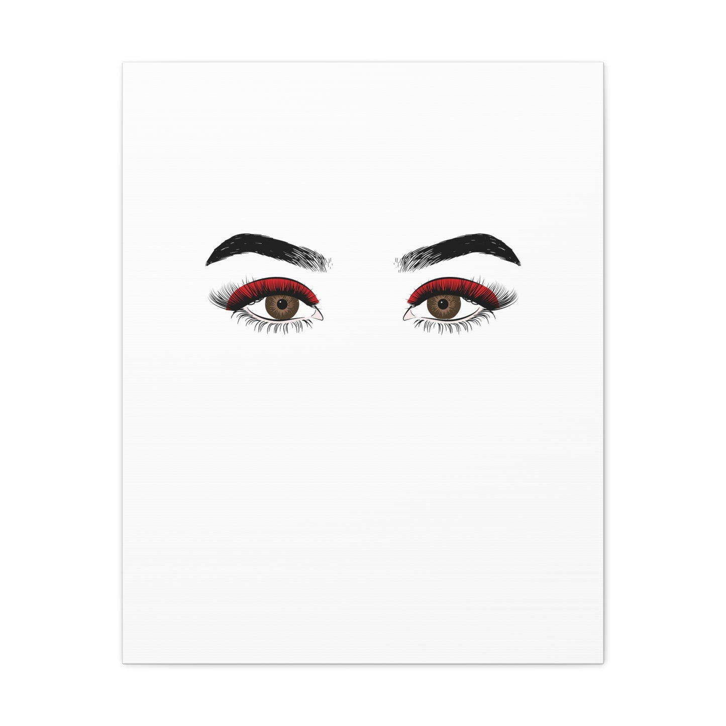 Glam Eyes Matte Canvas Wall Art — Brown Eyes with Red Lashes