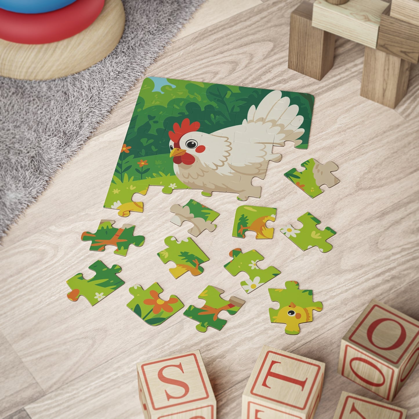 Mama Hen and Chick Puzzle Kids Puzzle | 30-Piece Wood Jigsaw