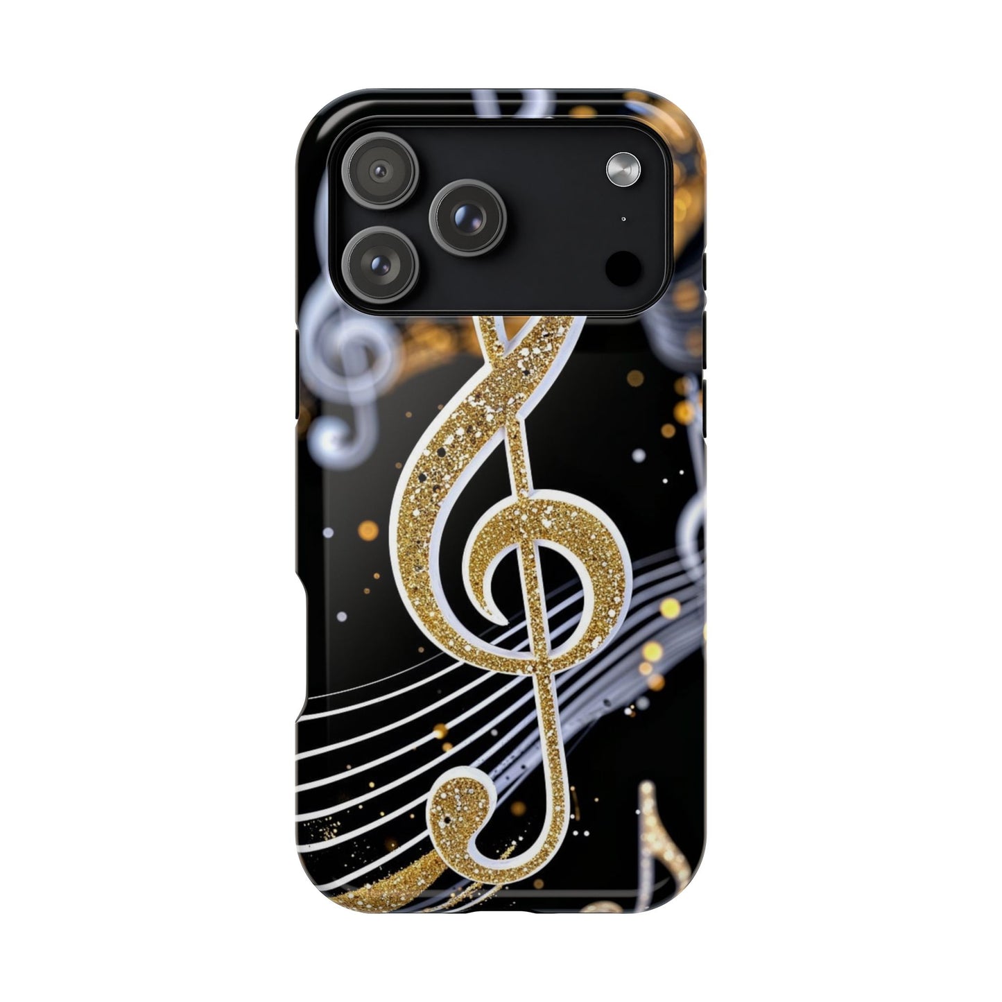 Music Notes Magnetic Impact-Resistant Phone Case — Gold Treble Clef Design