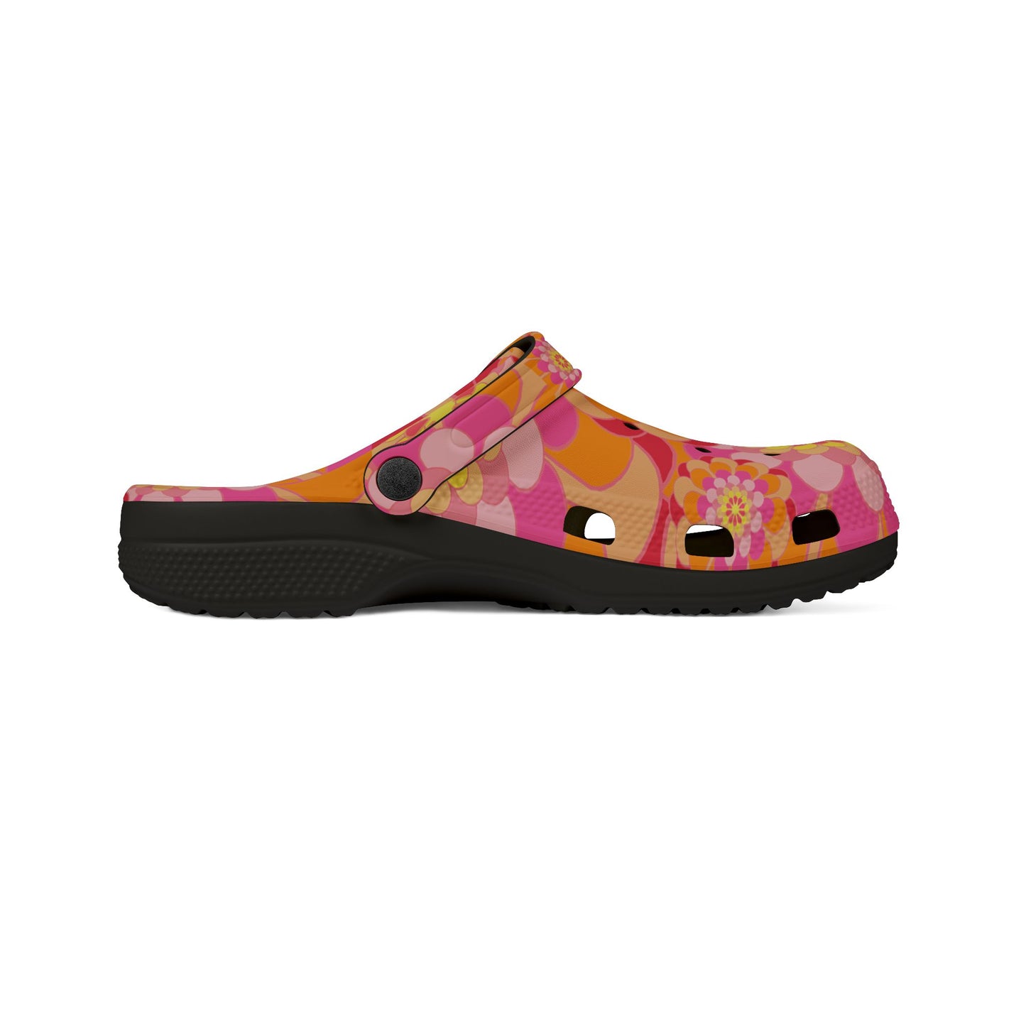 Floral Retro Foam Clogs — Pink Orange Psychedelic Garden Slip-Ons