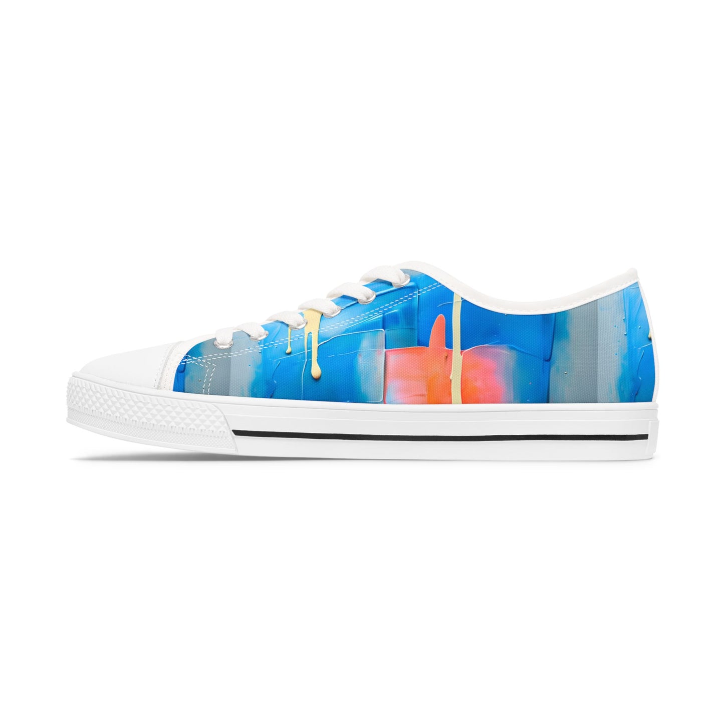 Low Top Sneakers — Abstract Blue & Coral Watercolor Design