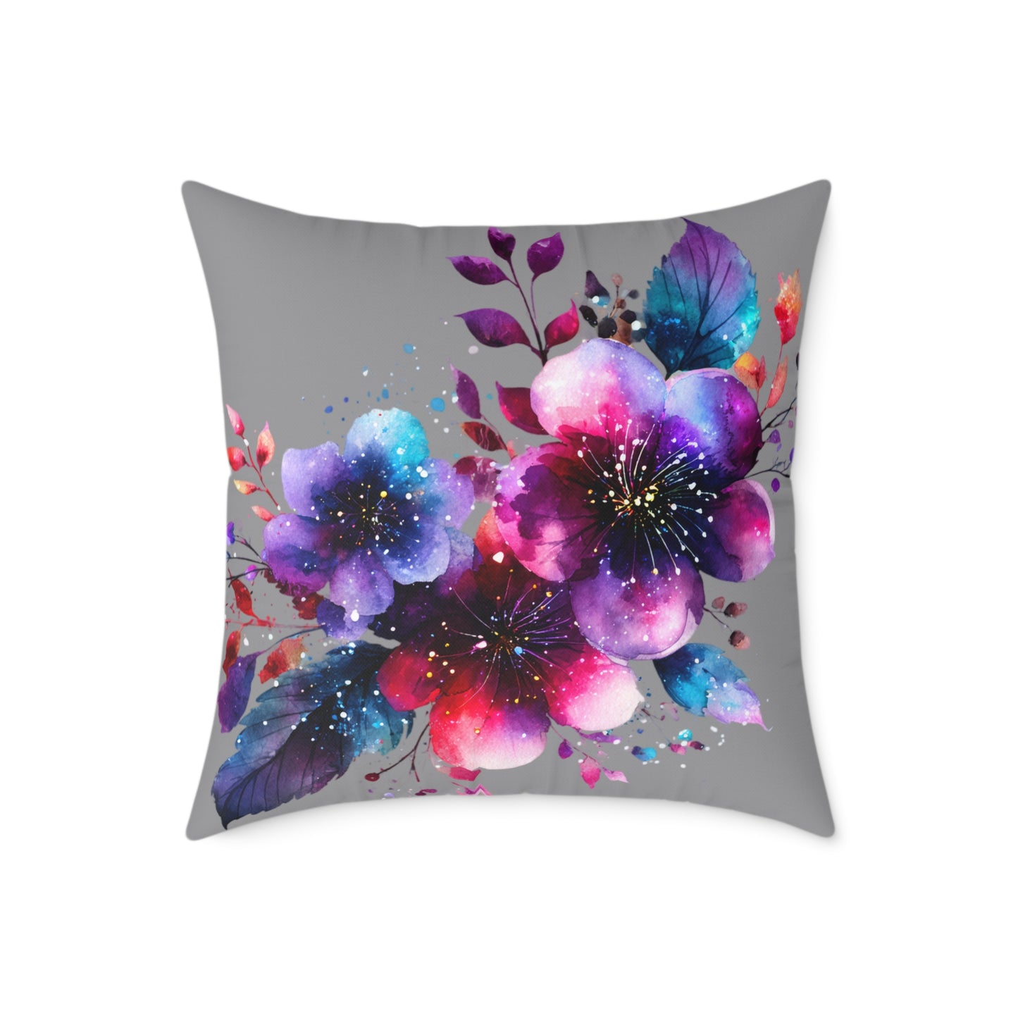 Floral Galaxy Pillow — Vibrant Watercolor Flower Square Pillow