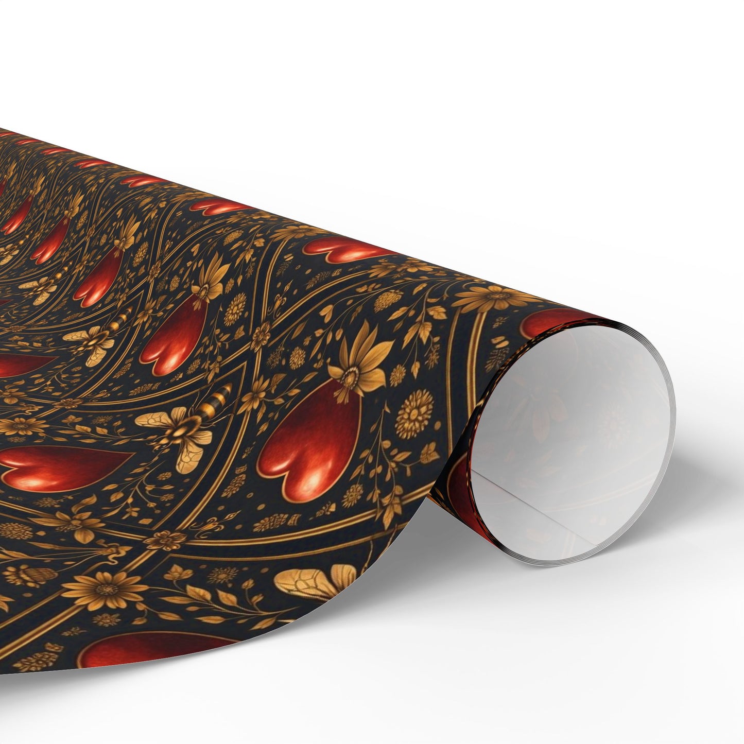 Ornate Heart Wrapping Paper Roll – Elegant Red & Gold Gift Wrap