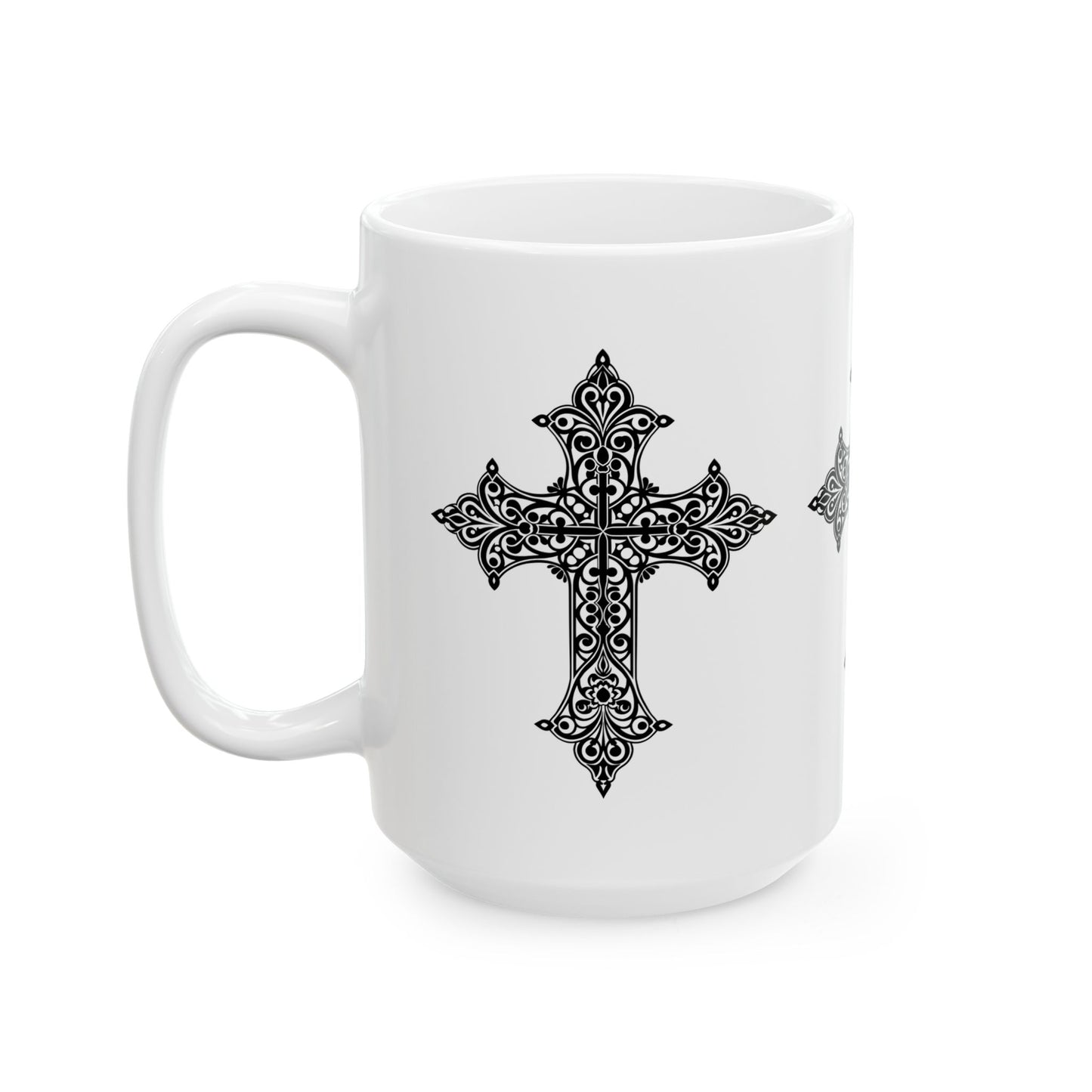 Gothic Cross Ceramic Mug - Spiritual Gift for Faith Lovers, Black and White Design, Perfect for Coffee or Tea, Housewarming, Religious [...]