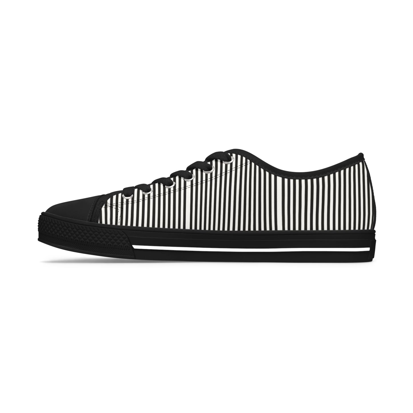 Striped Low Top Sneakers for Women — Casual Black & White Canvas Kicks