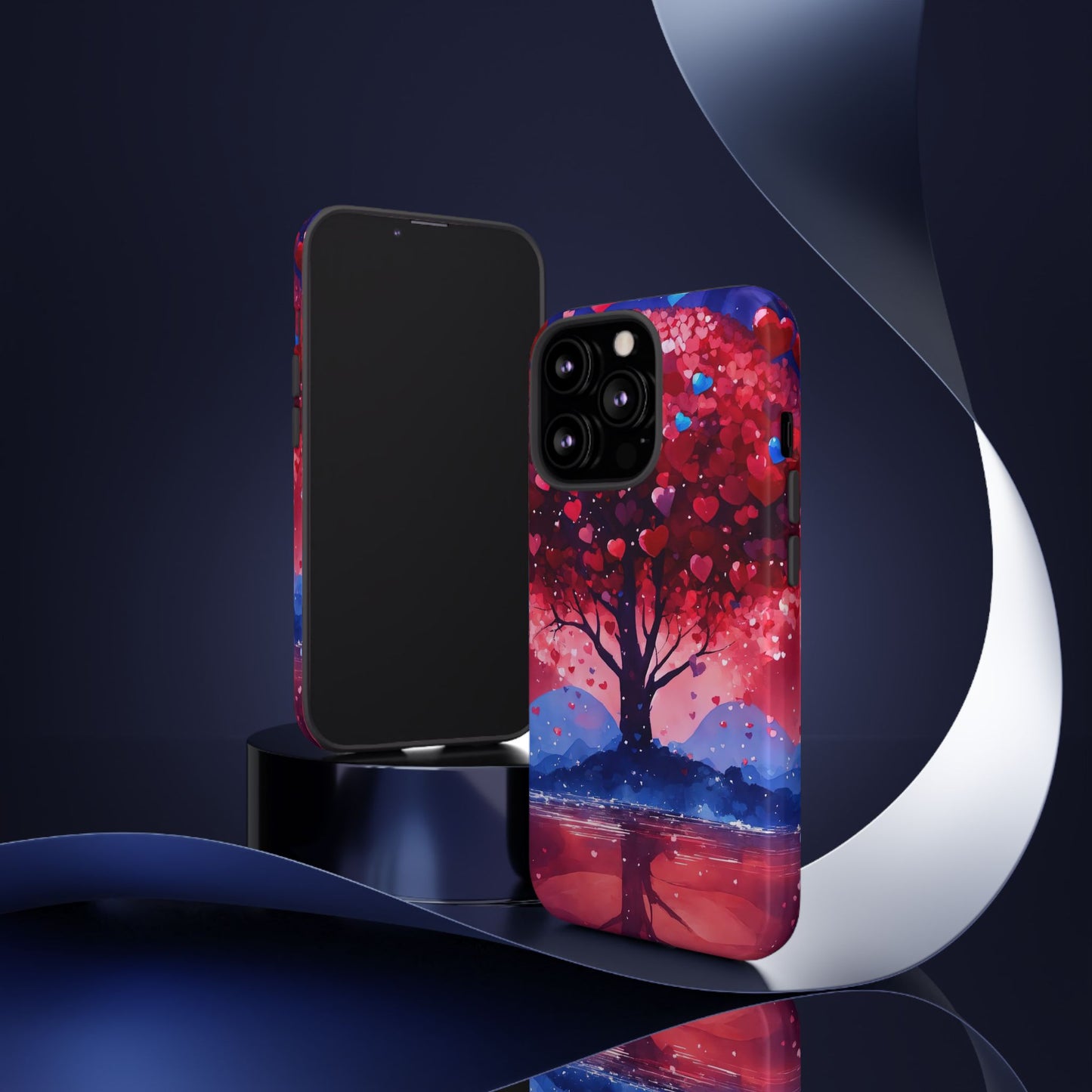 Heart Tree Phone Case — Romantic Red & Blue Protective Tough Case