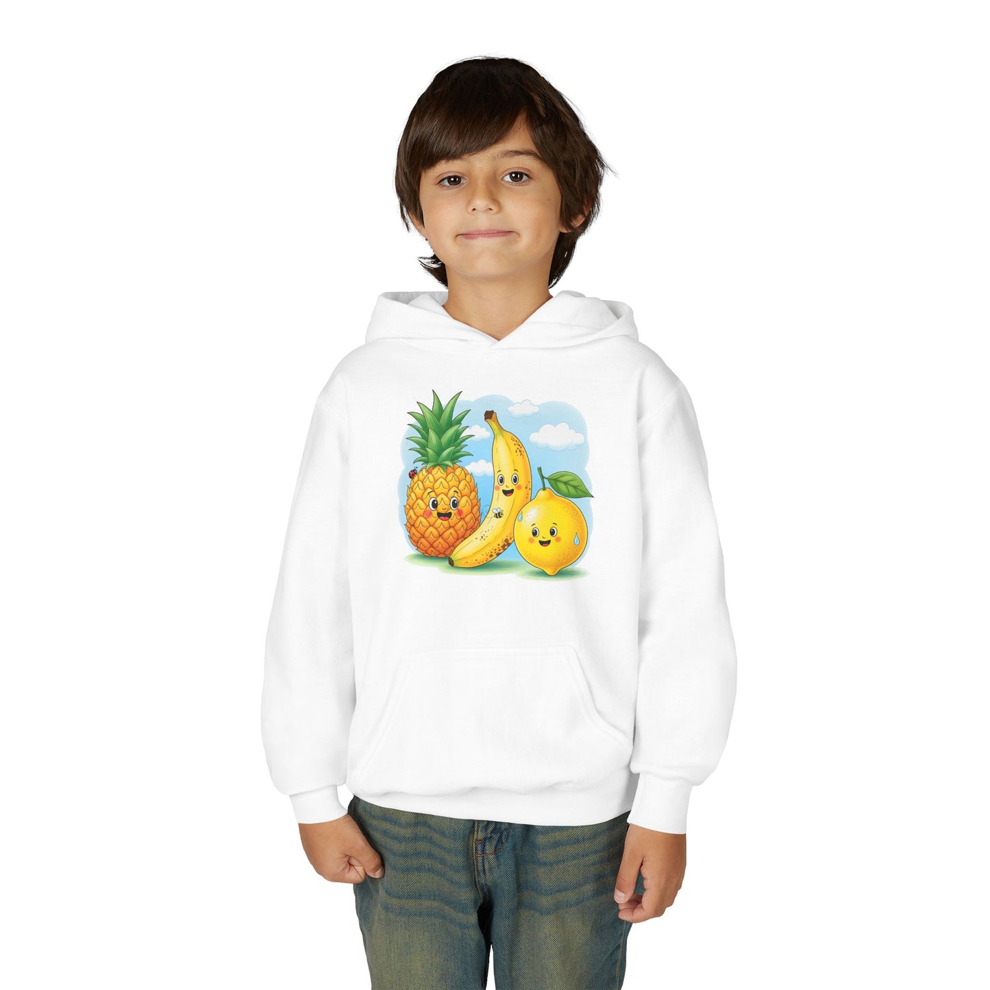 Kids Tropical Fruit Hoodie — Cute Pineapple, Banana & Orange Graphic Sweatshirt
