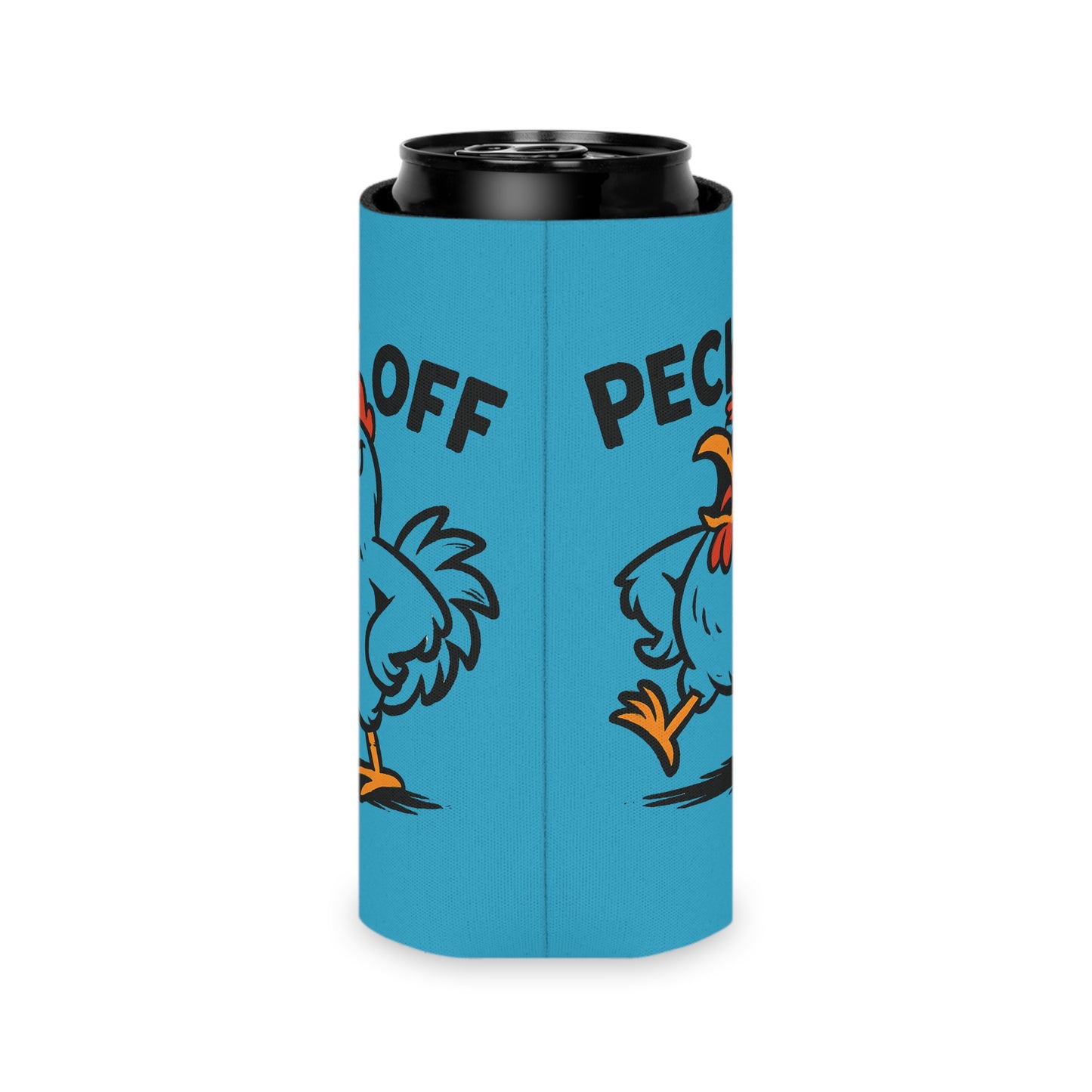 Can Cooler – 'Peck Off' Angry Rooster Drink Holder (Funny Farm Animal Koozie)