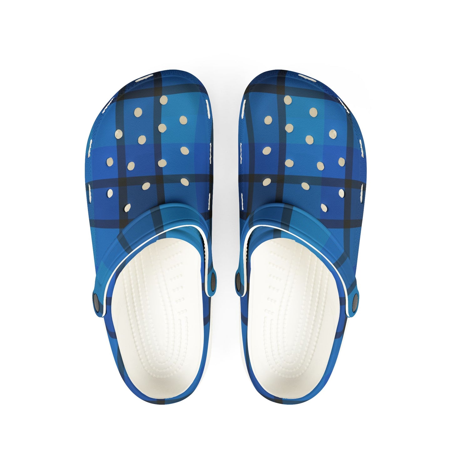 Blue Plaid EVA Foam Clogs — Lightweight Waterproof Garden Shoes