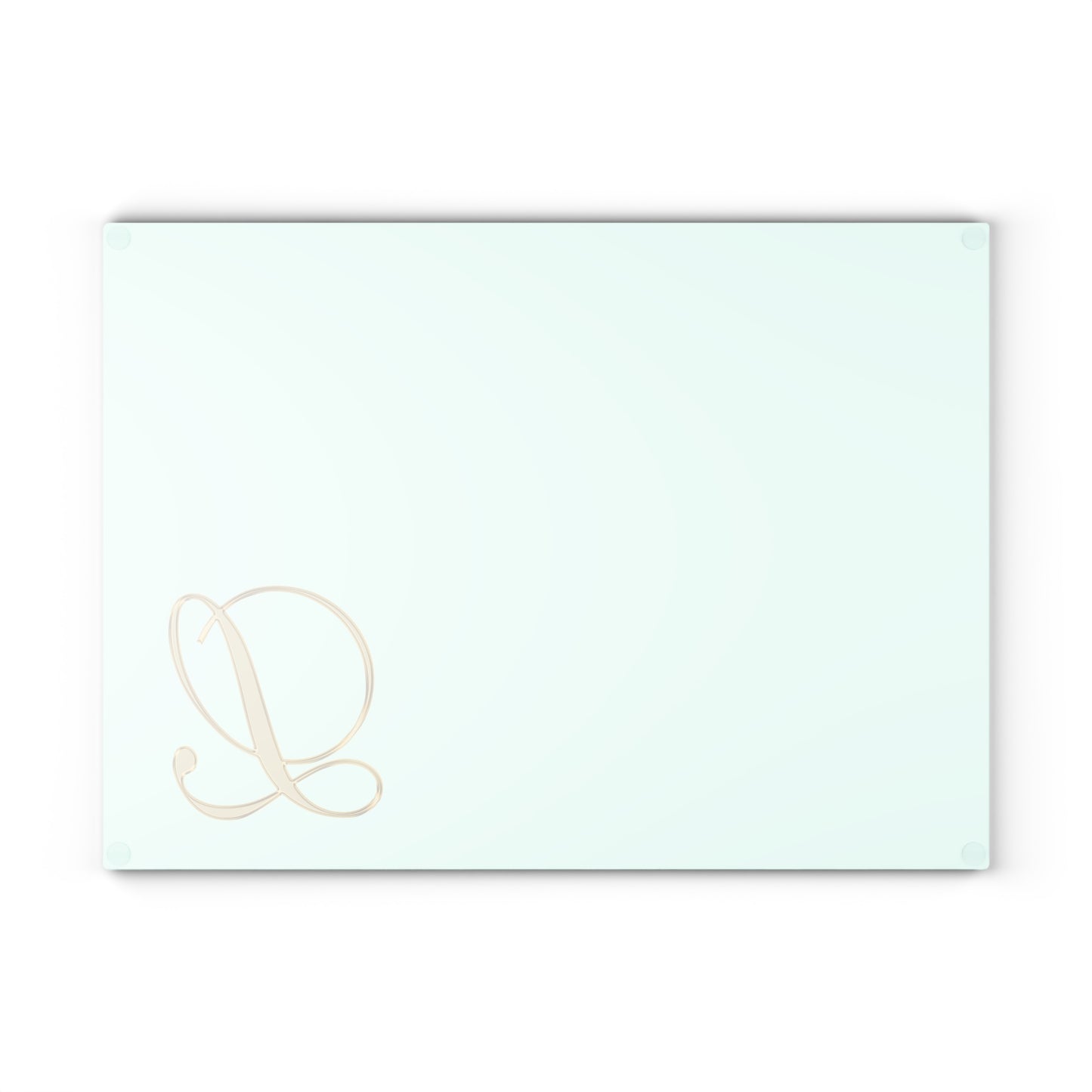 Monogram Glass Cutting Board – Mint with Gold Script 'L'