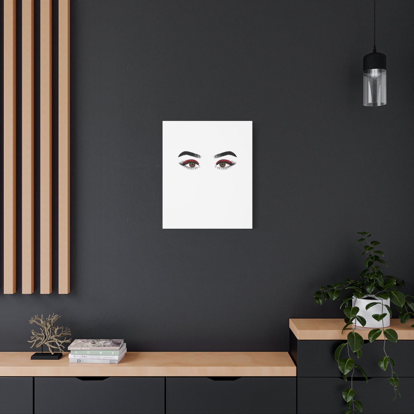Glam Eyes Matte Canvas Wall Art — Brown Eyes with Red Lashes