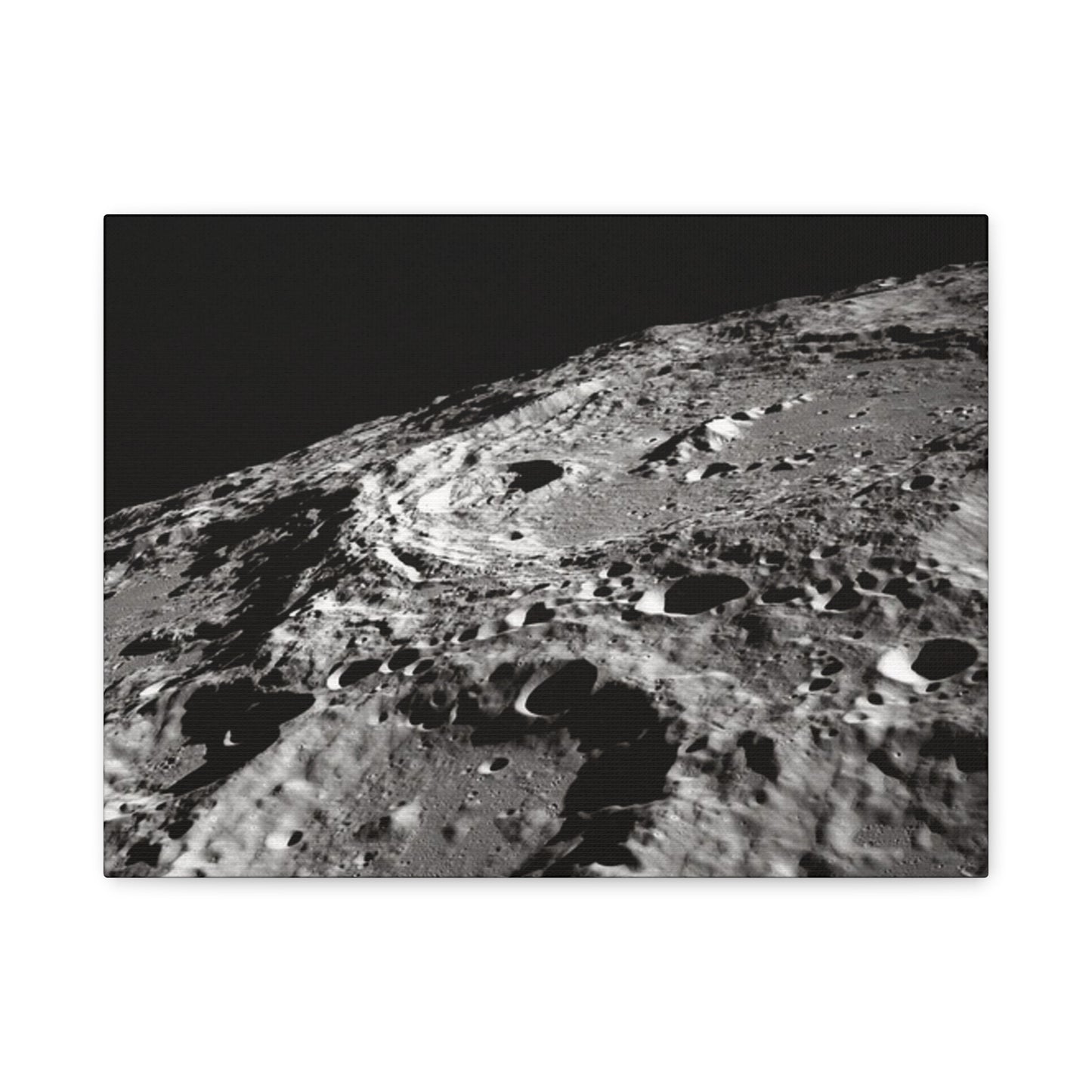 Lunar Surface Matte Canvas Print — Black & White Moon Crater Wall Art