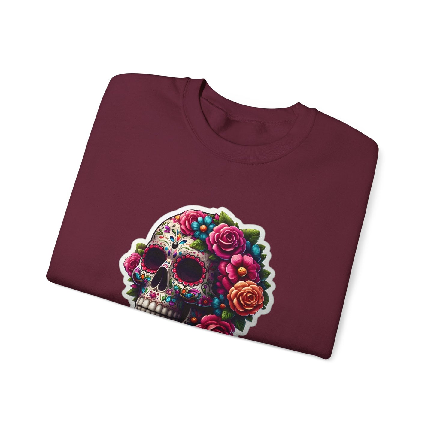 Sugar Skull Crewneck Sweatshirt — Floral Day of the Dead Graphic