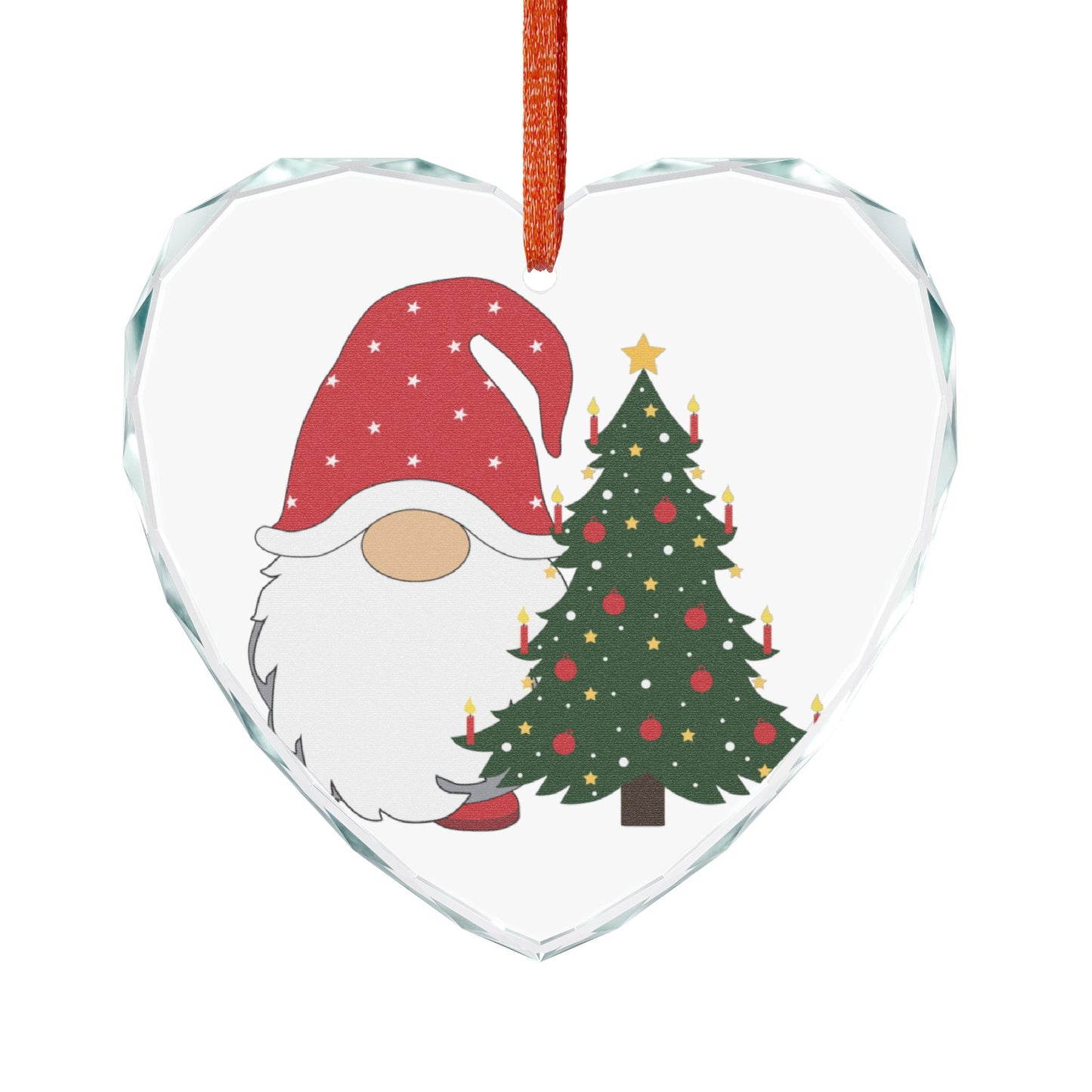 Heart Crystal Ornament — Cute Gnome with Christmas Tree Holiday Decoration