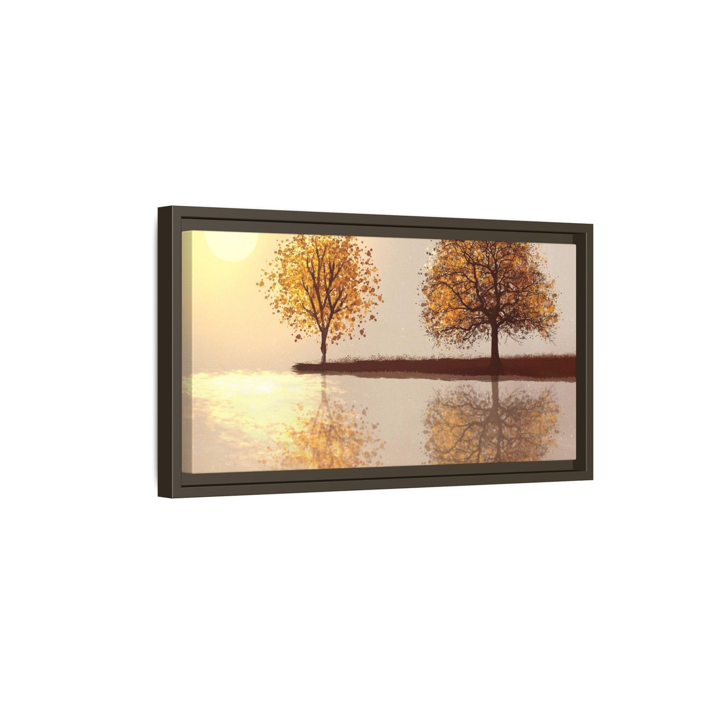 Framed Matte Canvas Wall Art — Golden Autumn Trees Reflection