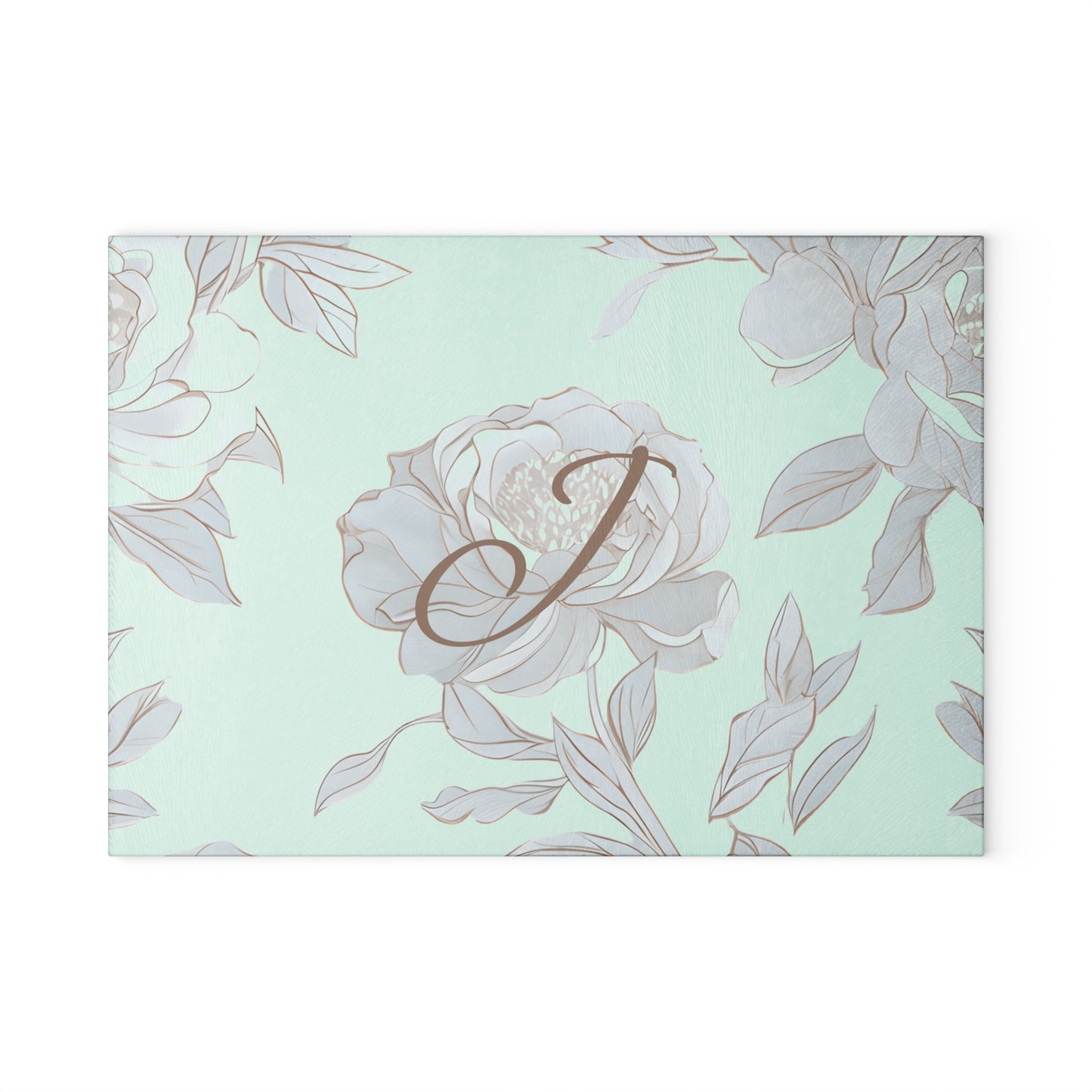 Personalized Floral Glass Cutting Board- Letter J