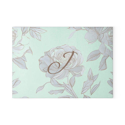 Personalized Floral Glass Cutting Board- Letter J