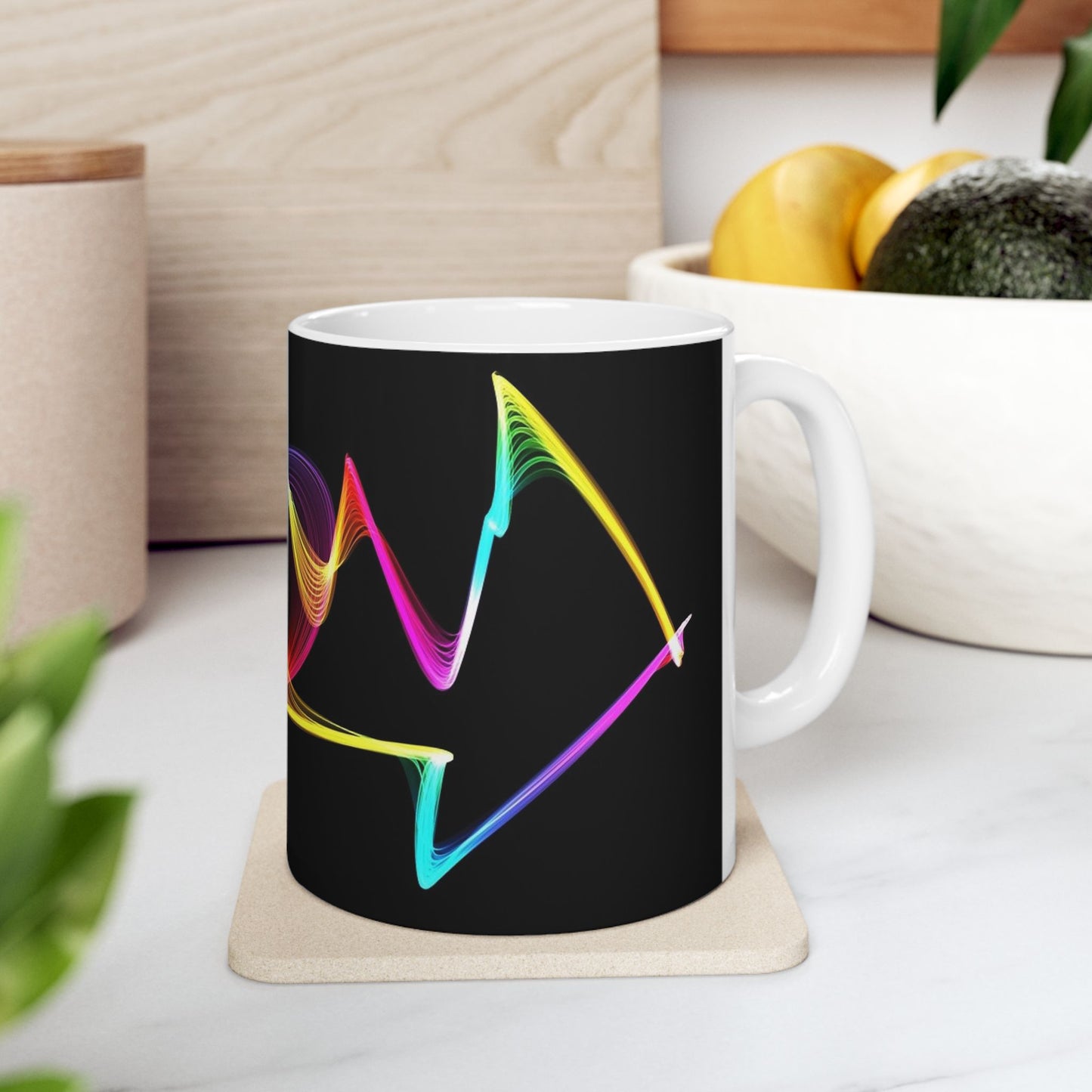 Neon Wave Ceramic Mug – Colorful Abstract Smoke Design (11oz & 15oz)