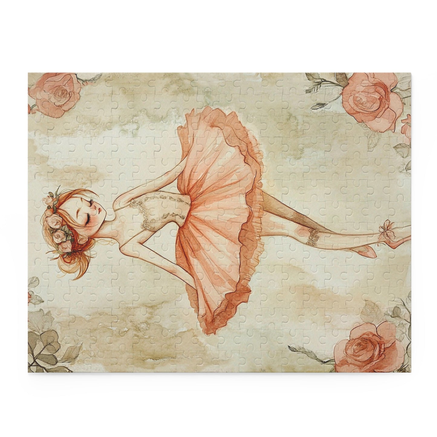 Ballerina Floral Jigsaw Puzzle — Vintage Rose Dance (120/252/500pc)