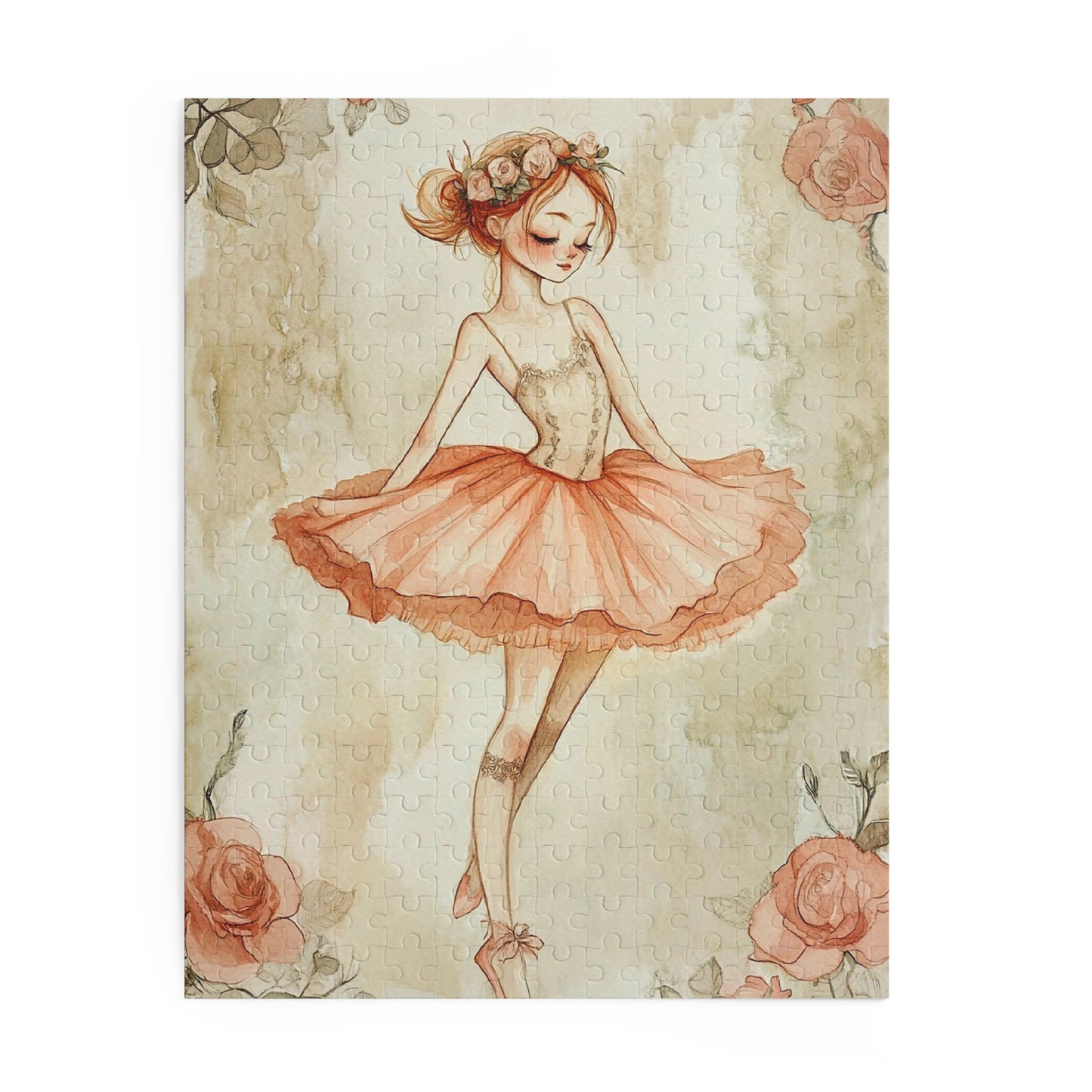 Ballerina Floral Jigsaw Puzzle — Vintage Rose Dance (120/252/500pc)